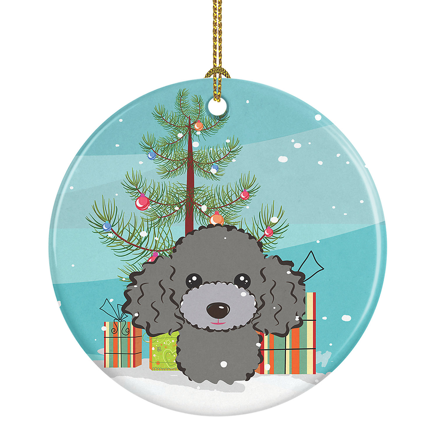 Caroline's Treasures Christmas Tree and Silver Gray Poodle Ceramic Ornament Multicolor 