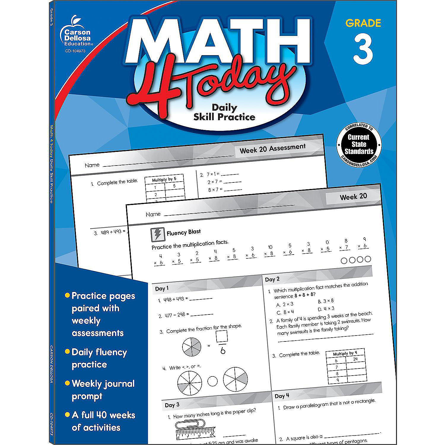 Carson Dellosa Math 4 Today Workbook 3rd Grade, 96pgs Oriental Trading