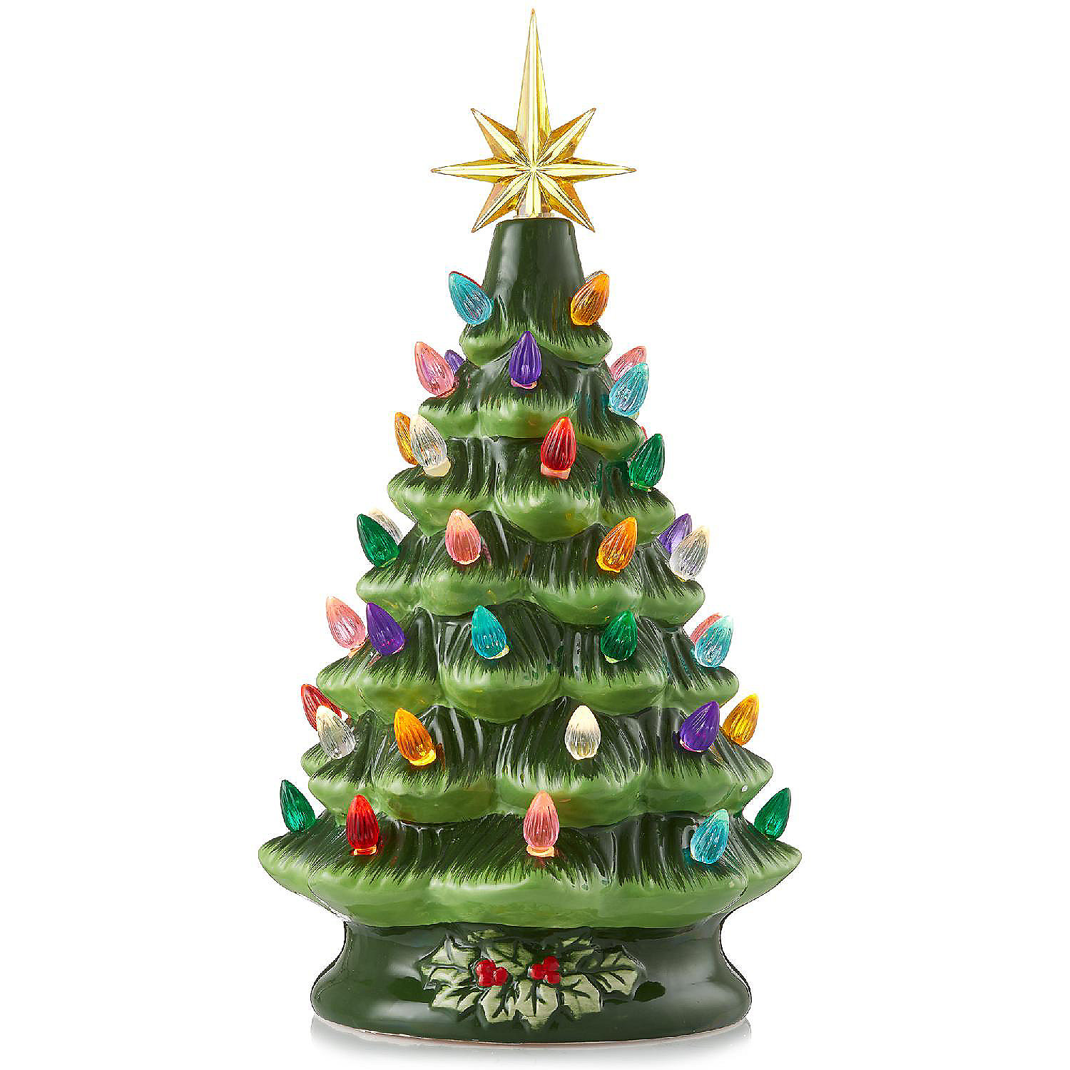 Casafield 12" PreLit Green Ceramic Tree HandPainted Tabletop with