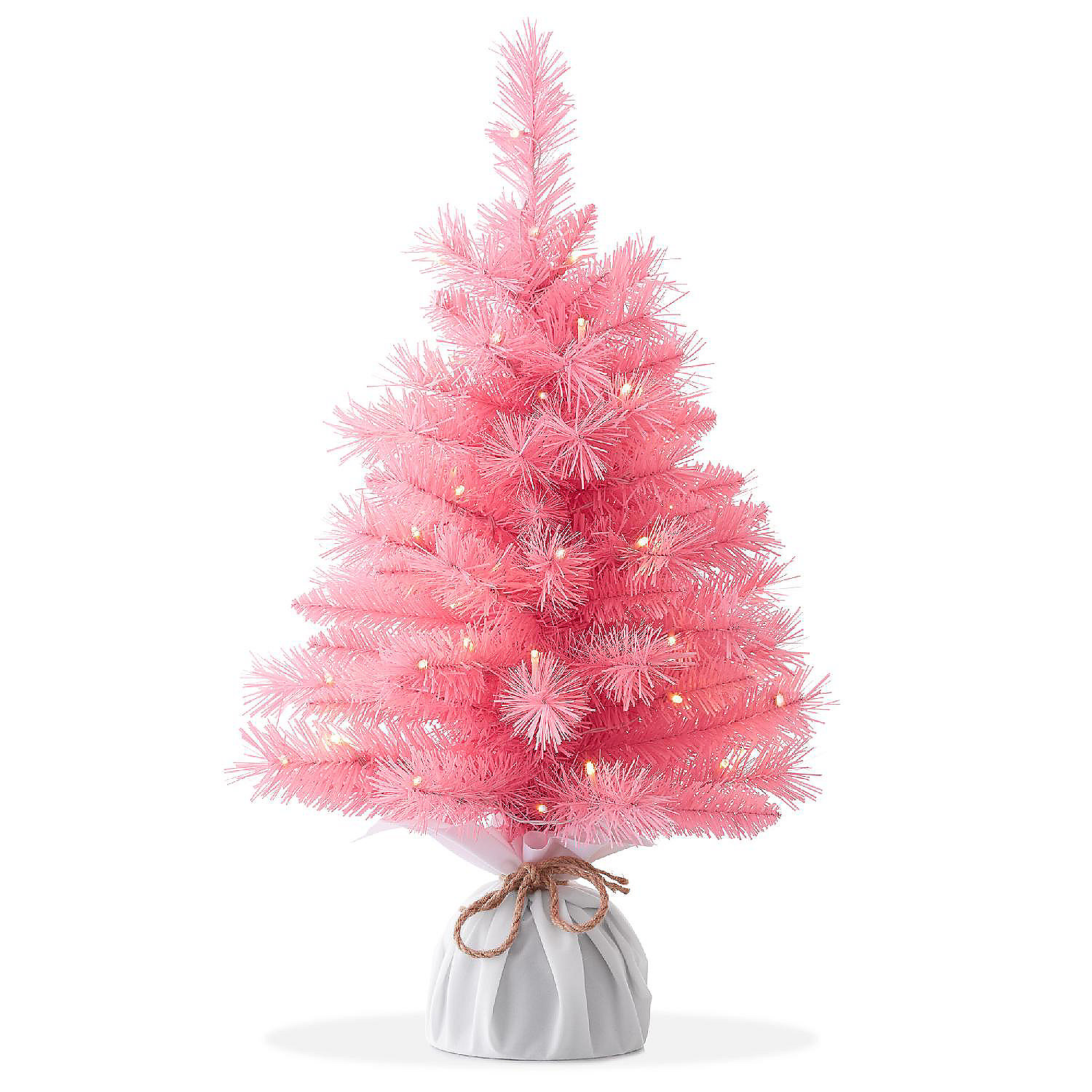 Casafield 2FT PreLit Artificial Mini Tabletop Christmas Tree, Pink