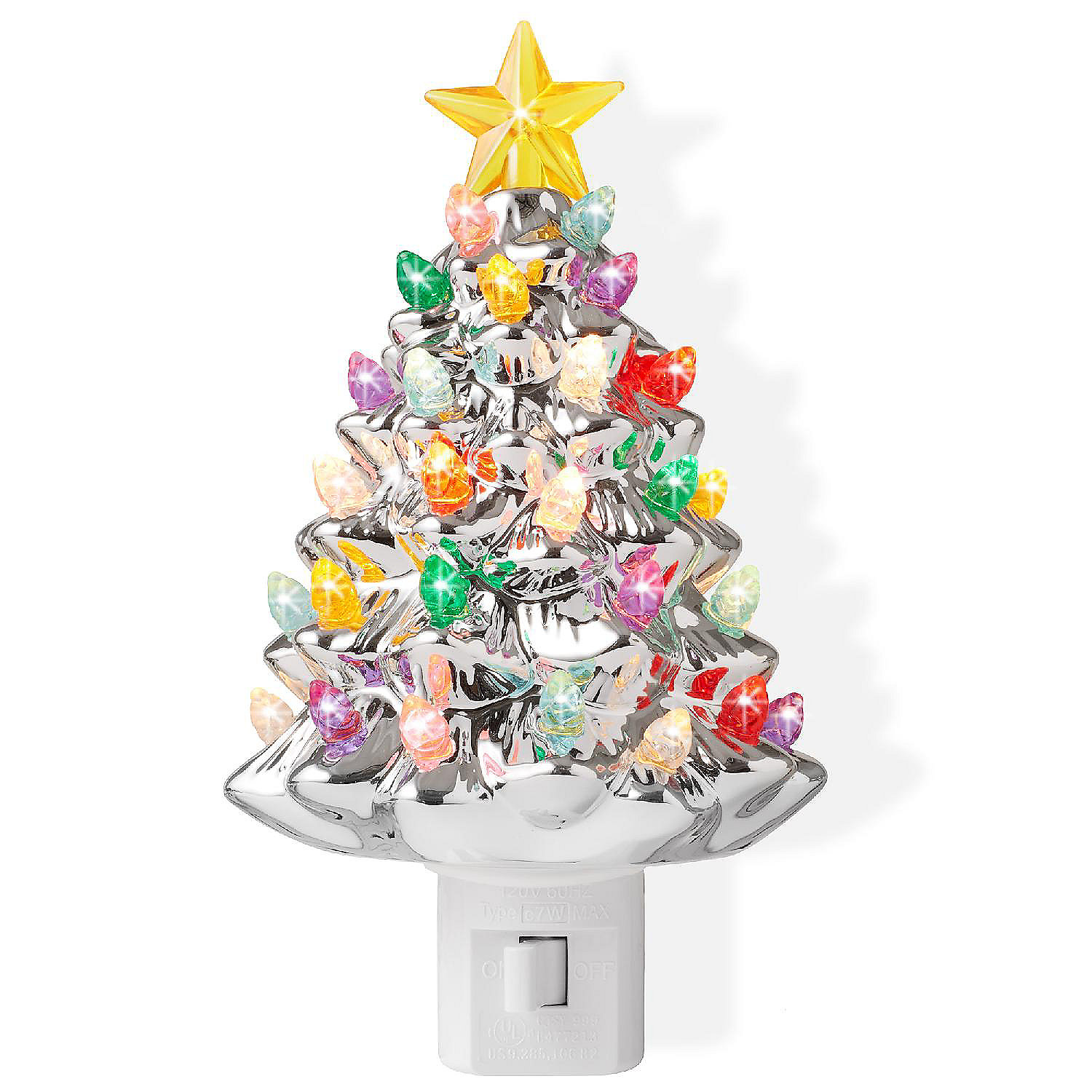 Casafield Ceramic Silver Christmas Tree Plugin Decorative Night Light