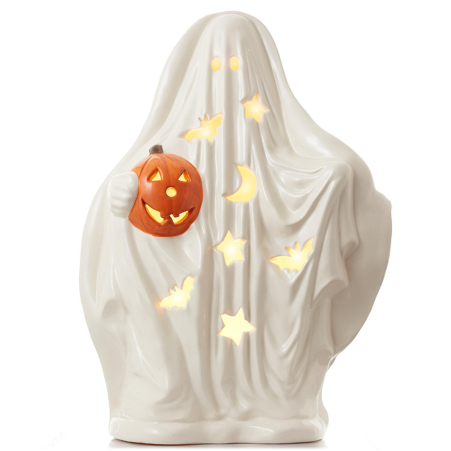 Casafield PreLit Ceramic Halloween Ghost Pumpkin HandPainted Tabletop
