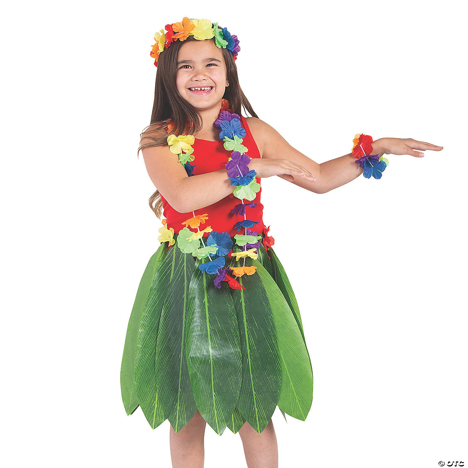 12 Set Luau Skirt Hawaiian Hula Grass Skirt with Flower Leis Necklace Set Luau Party Favors Hawaiian Tropical Party Decorations for Kids and Adults