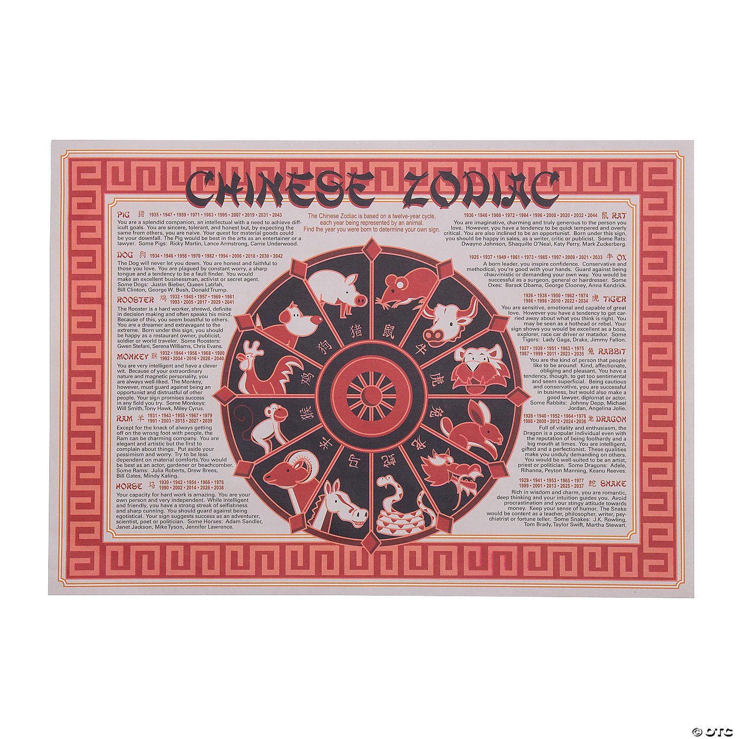 nicht voorraad Knuppel Chinese New Year Placemats - 12 Pc. | Oriental Trading