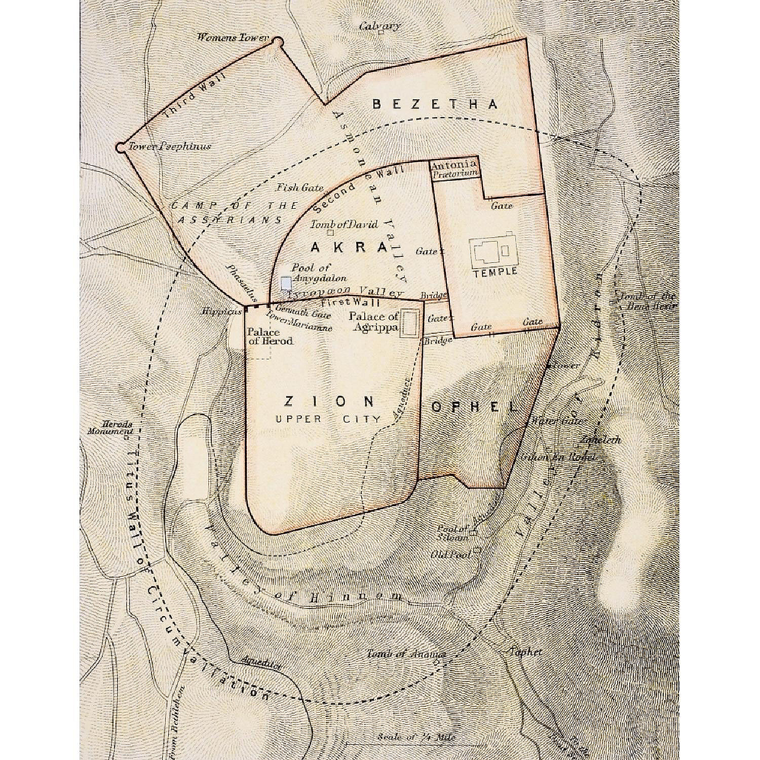 City Map Of Ancient Jerusalem From The Citizen's Atlas Of The World