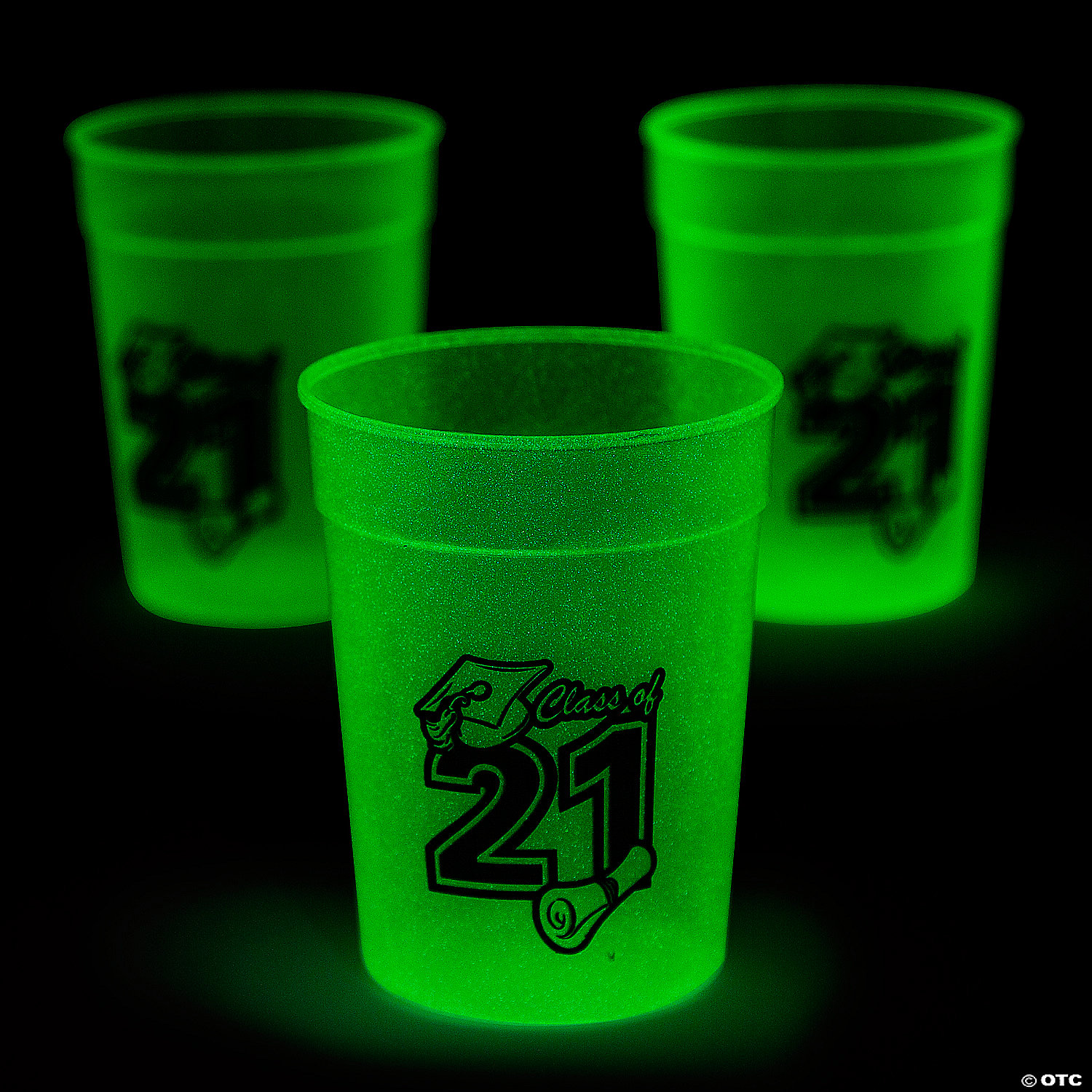 Class of 2021 Glow-in-the-Dark Plastic Cups - 12 Pc.