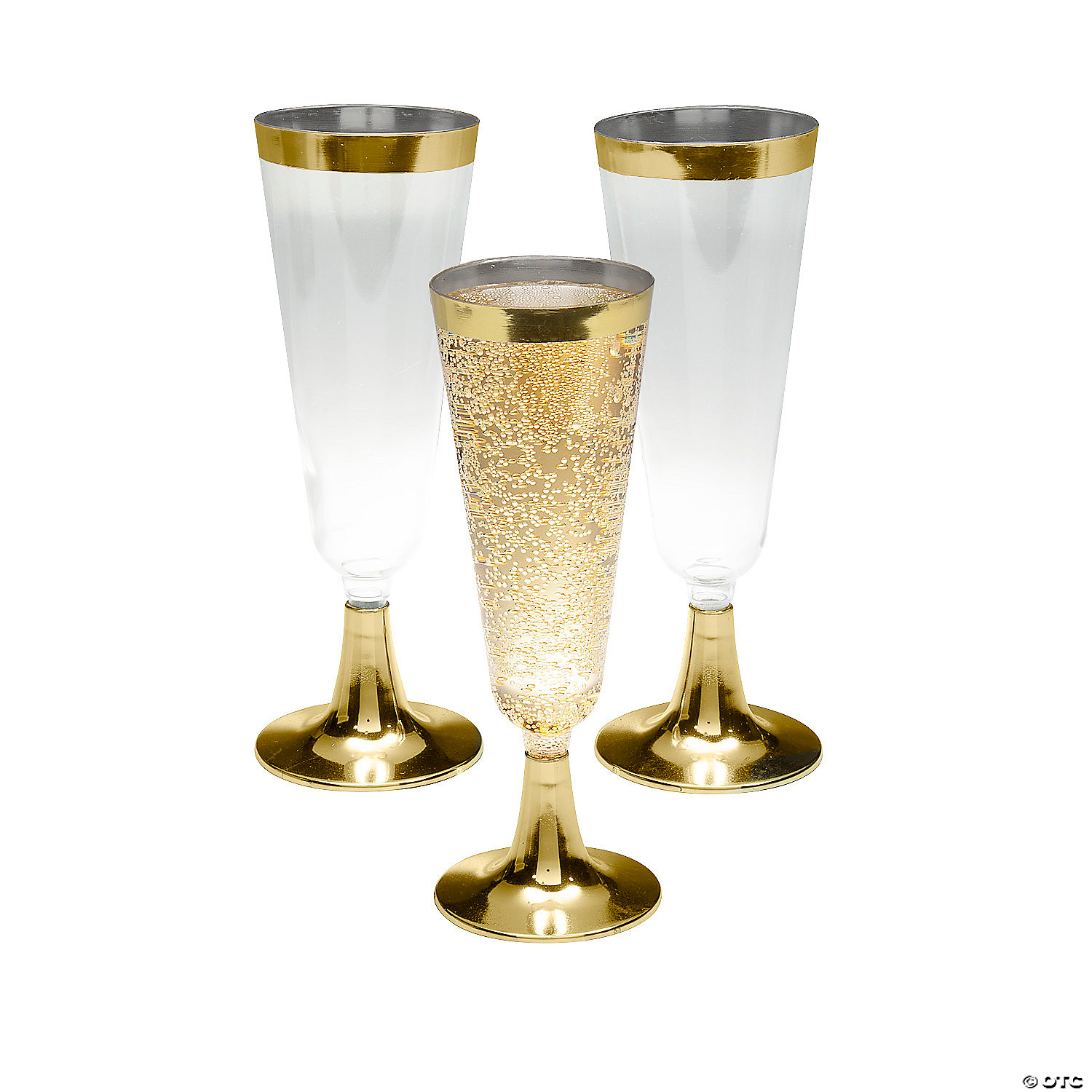 Clear Hard Disposable Cups 50 Each Gold Rimmed Champagne Plastic Flutes 5.5 oz