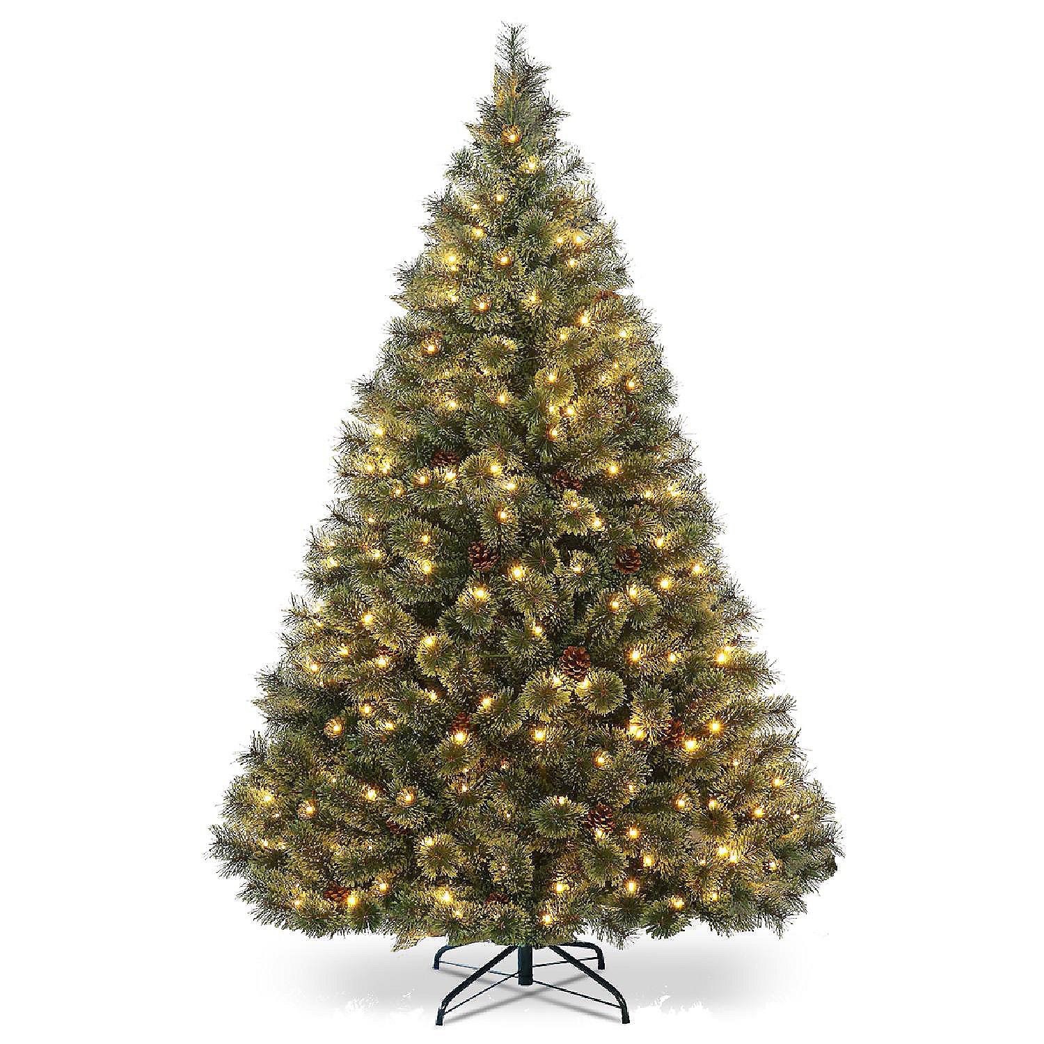 Costway 6Ft PreLit PVC Artificial Carolina Pine Tree Flocked Cones