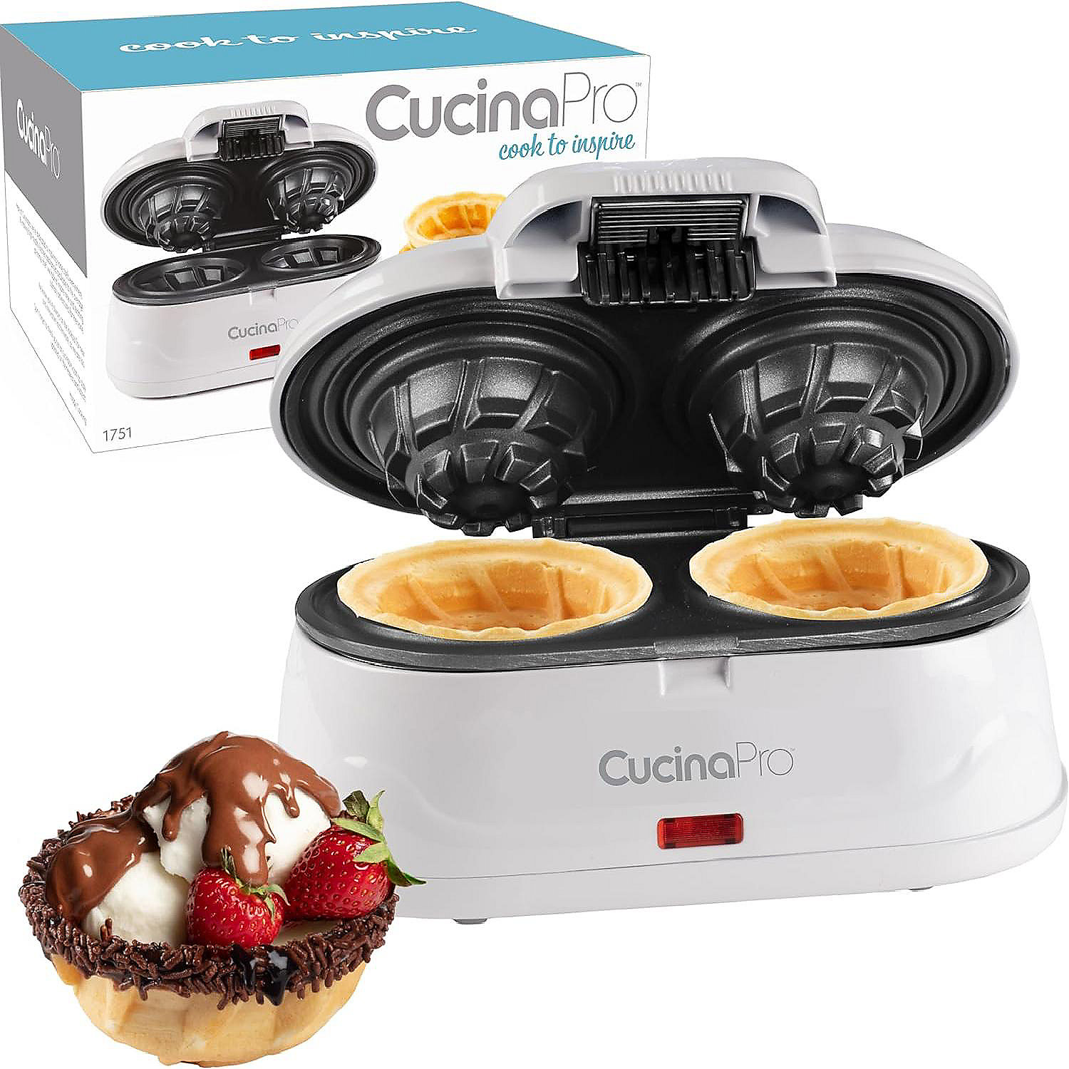 CucinaPro NonStick Electric Double Waffle Bowl Maker Make two 4" Ice