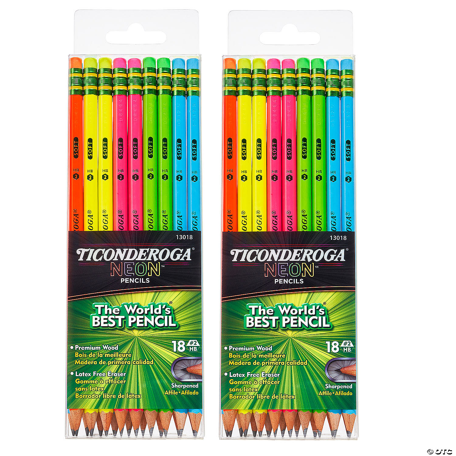 Neon Pencils Color Neon Size Box of 18 Pre-Sharpened Wood Pencils with Erasers 