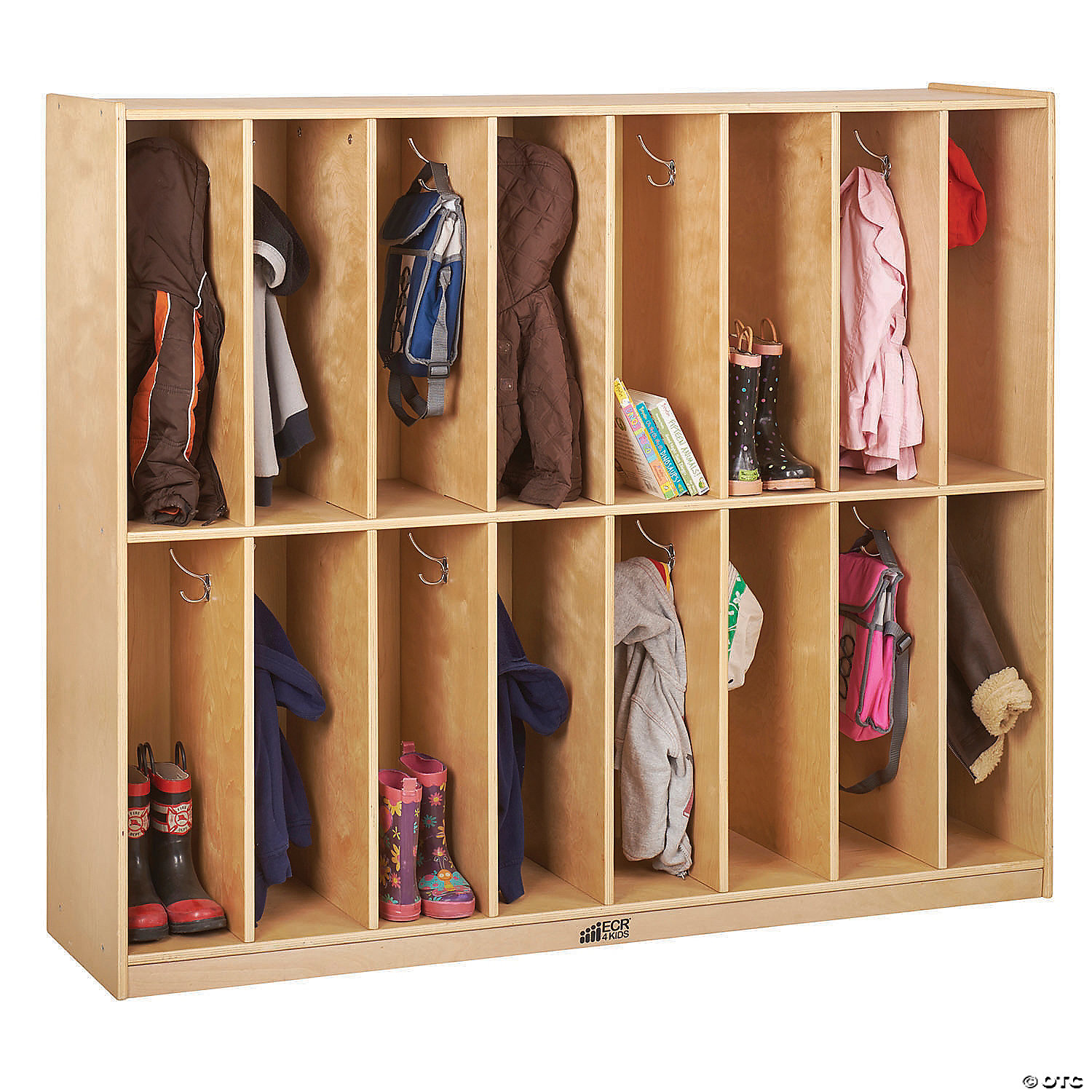 ECR4Kids Birch 16-Section Slim-Fit School Coat Locker with Hooks and Storage for Kids