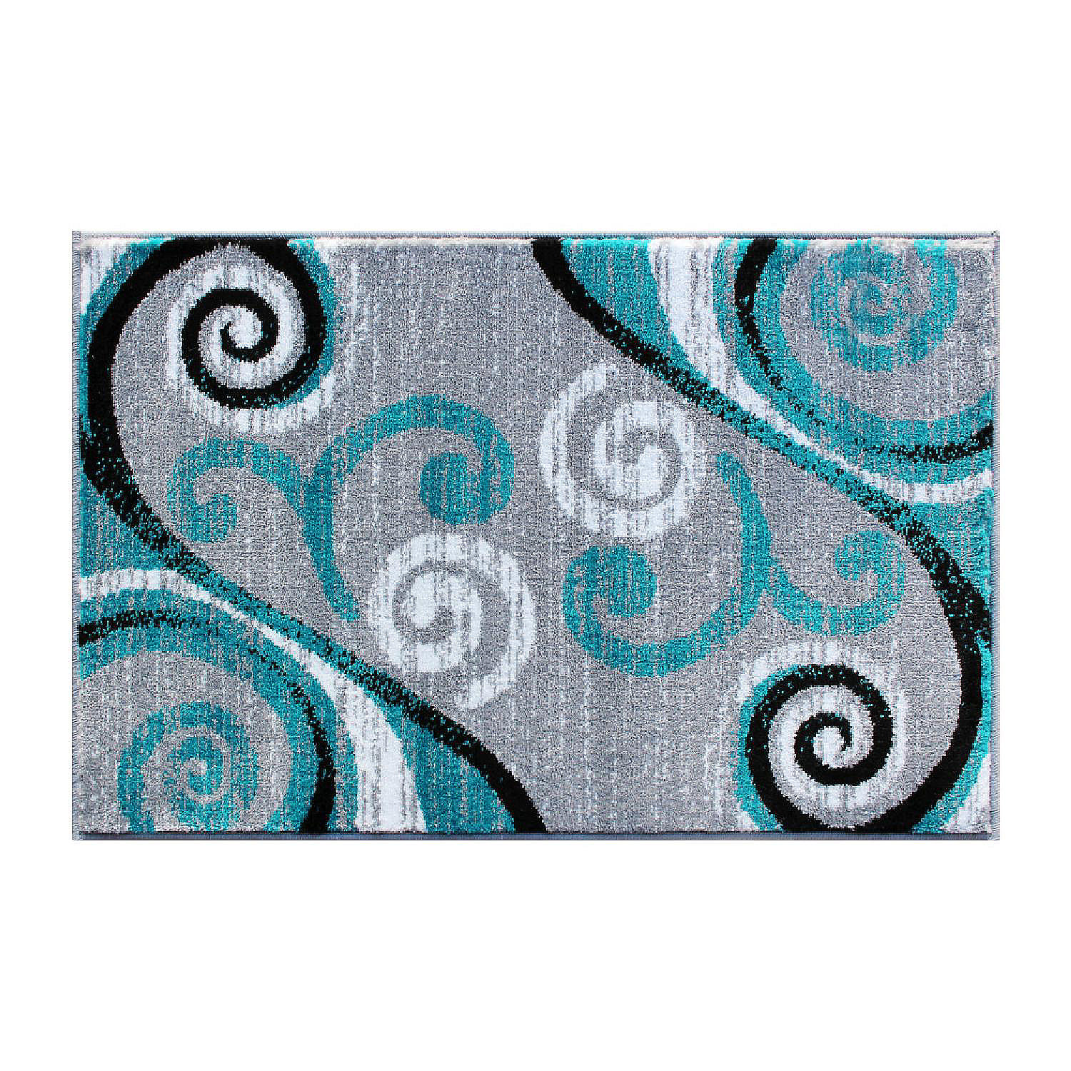 Emma + Oliver Olefin Accent Rug Turquoise Scraped Look Swirl Pattern
