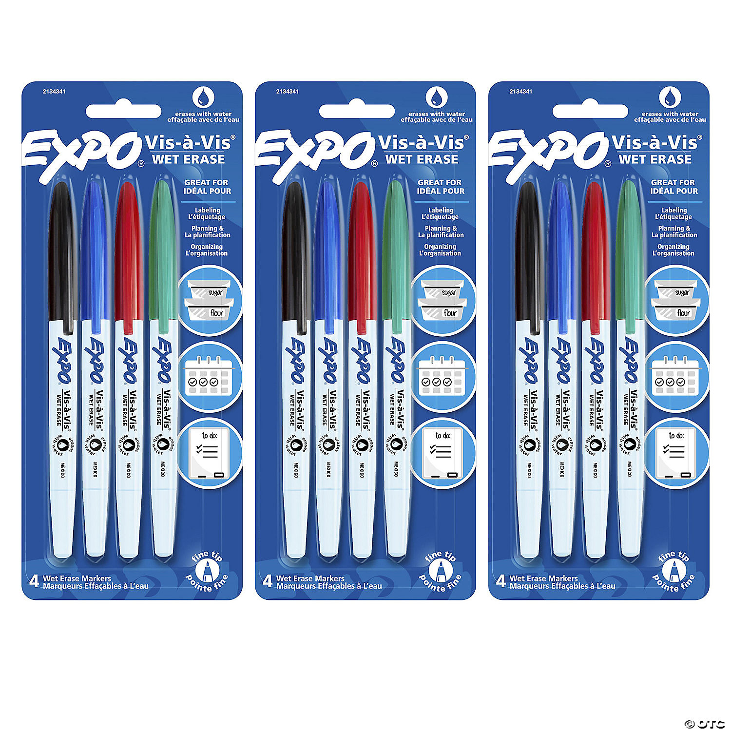 EXPO VisVis Wet Erase Marker Set, Fine Tip, 4 Colors Per Pack, 3 Packs Oriental Trading