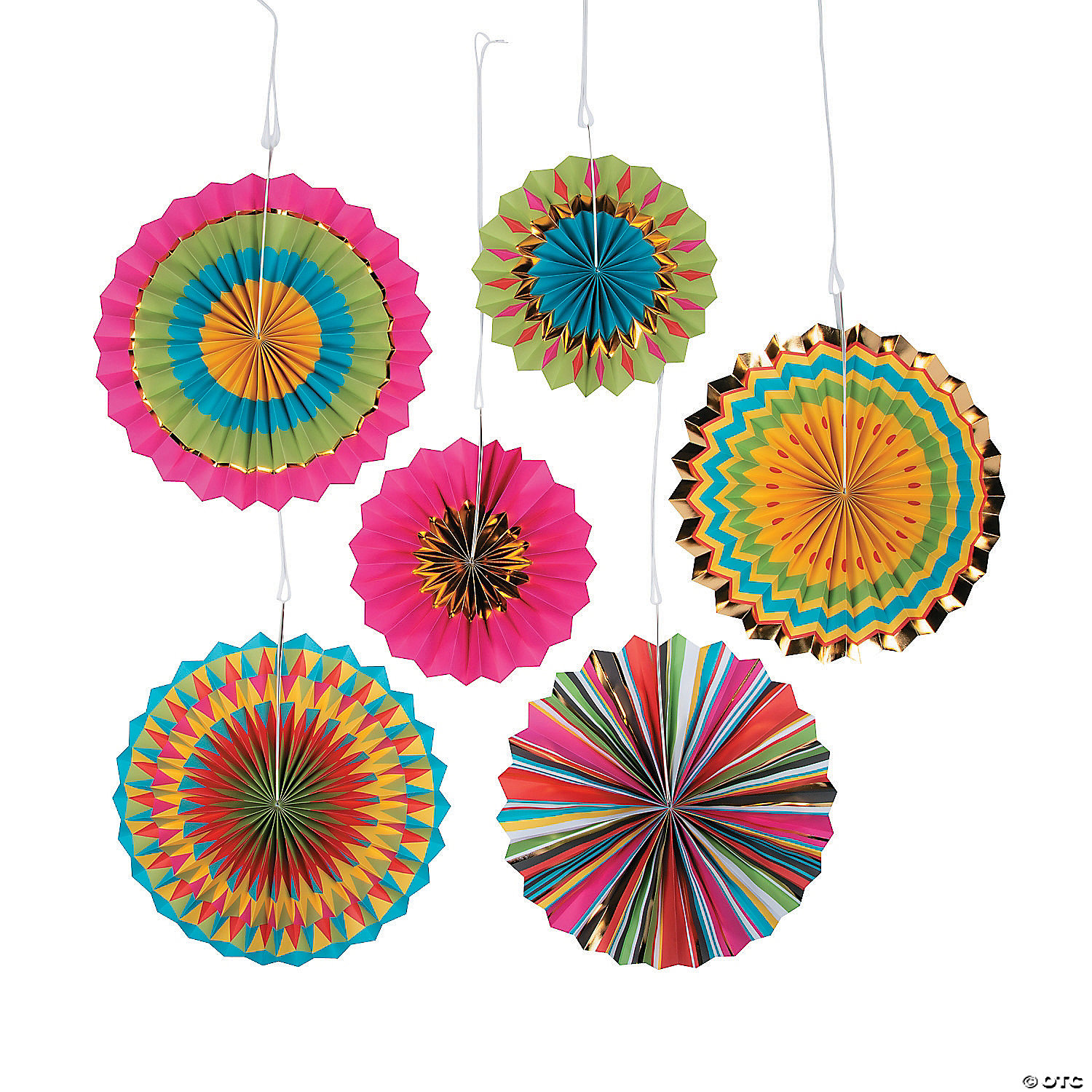 Blulu 12 Pieces Paper Fans Colorful Fiesta Hanging Paper Fans for Cinco De Mayo Birthday Carnival Party Decorations 