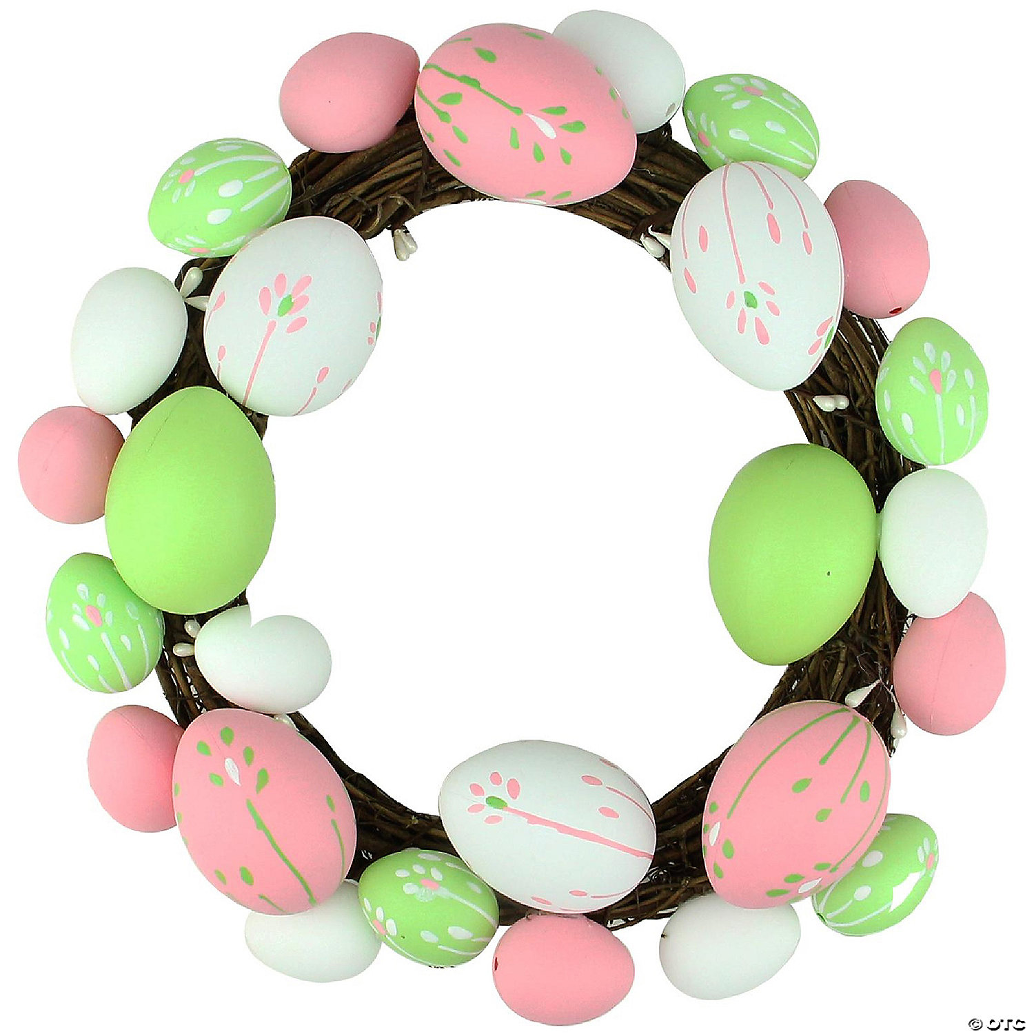 Floral Stem Easter Egg Spring Grapevine Wreath Pink and Green 10-Inch ...