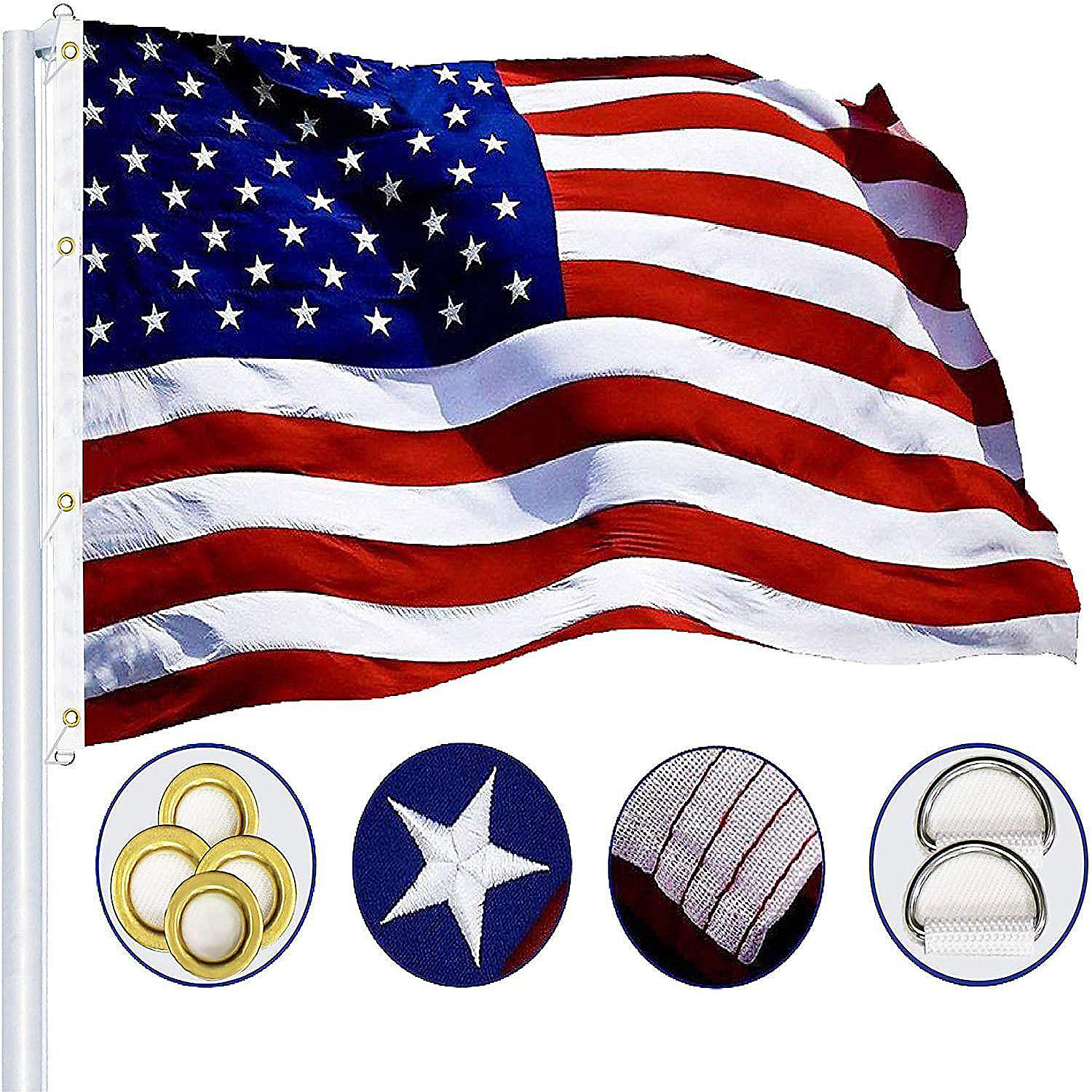 Embroider Stars Heavyweight US Outdoor Indoor Flags American Flag 3x5 ft 