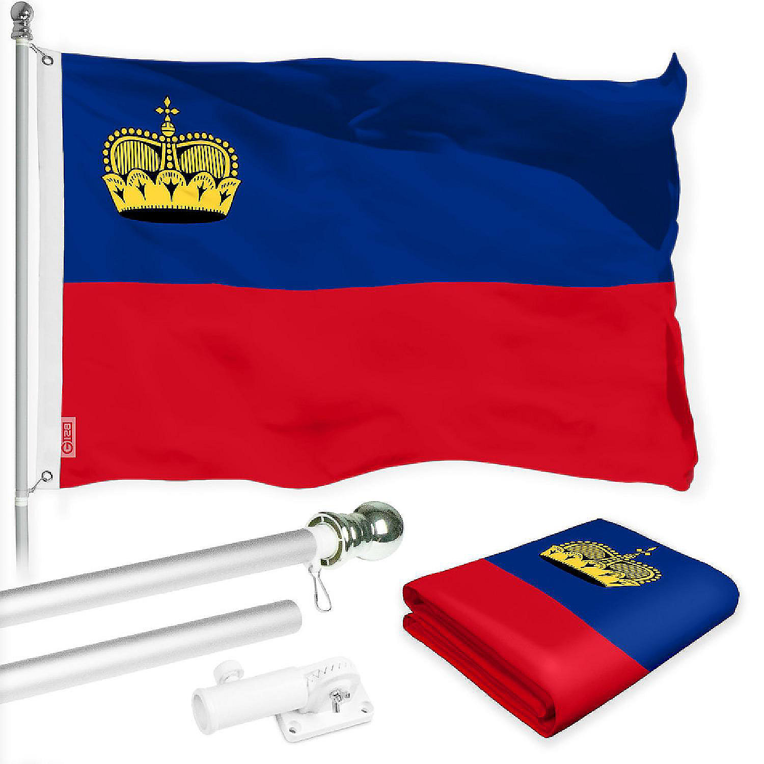 G128 Combo 6ft Silver Flagpole & 3x5 Ft Liechtenstein Printed 150D ...