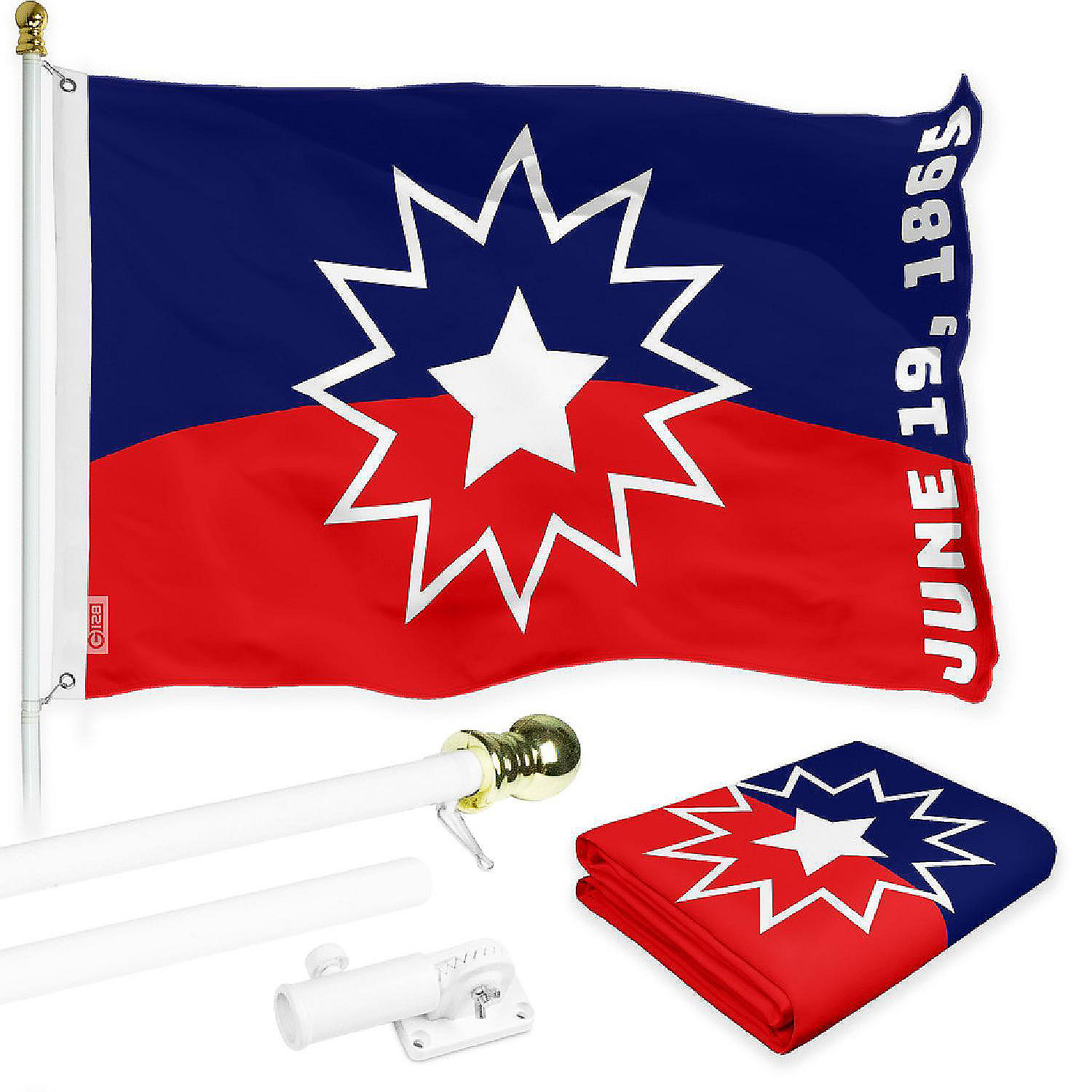 G128 Combo 6ft White Flagpole & 3x5 Ft 1865 Date Printed
