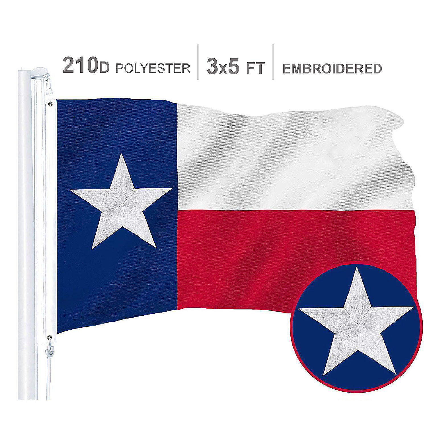 G128 - Texas State Flag 210D Embroidered Polyester 3x5 Ft | Oriental ...