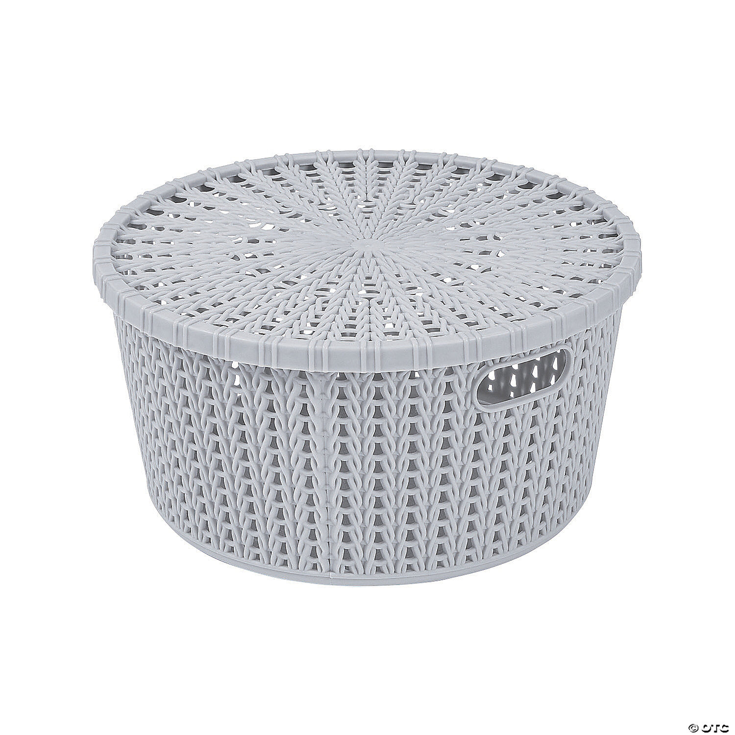Grey Round Woven Storage Baskets With, Round Lidded Storage Baskets