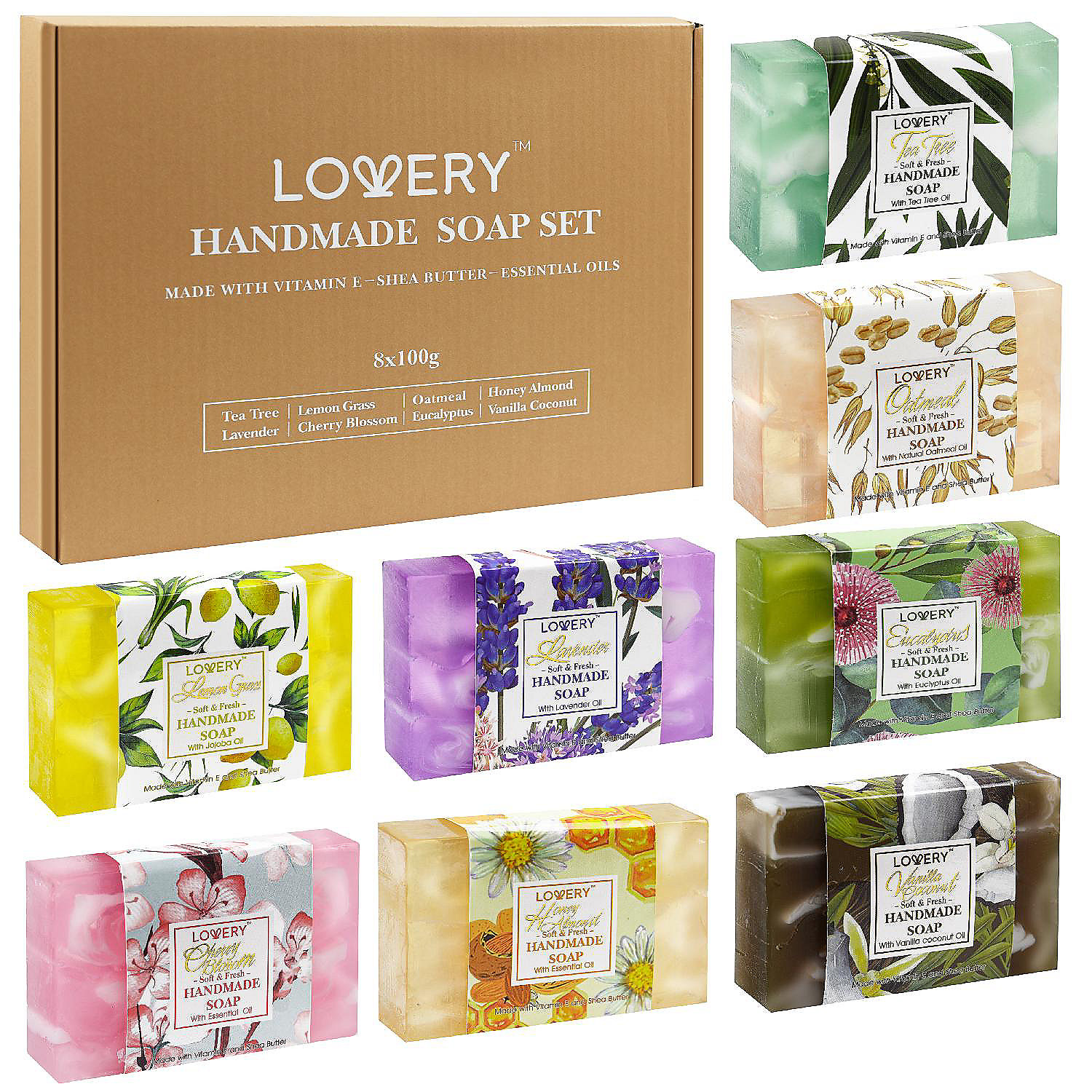 Handmade Soap Set - 8 Piece Variety Pack, Luxury Bath Soap Gift Box ...