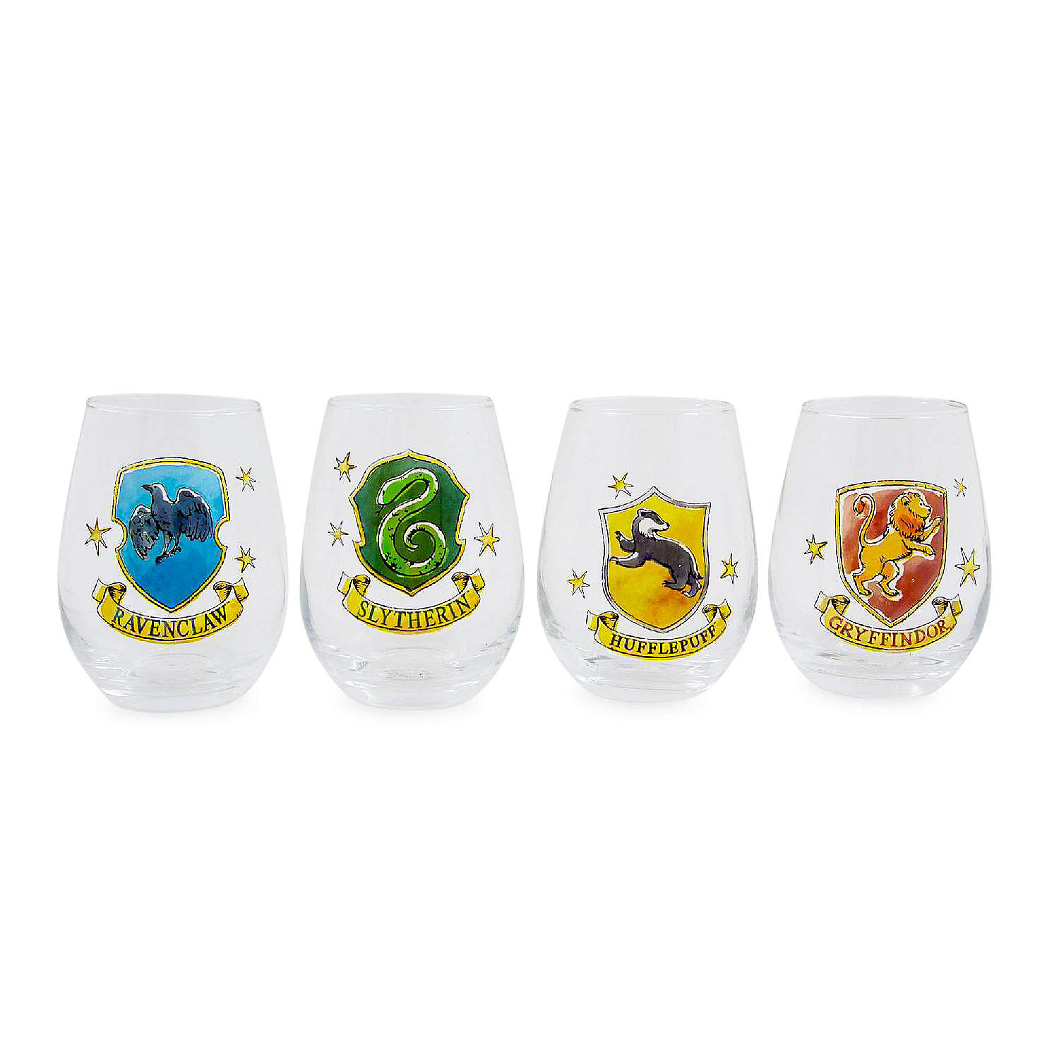 Harry Potter Hogwarts House Crests 12-Ounce Stemless Wine Glasses Set of 4  | Oriental Trading
