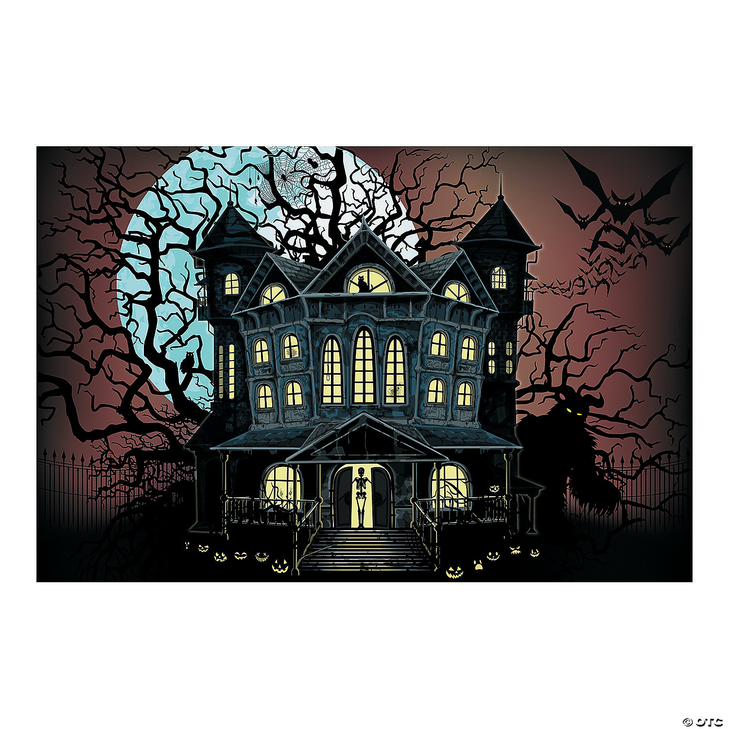 Skeleton Door Cover & Window Scene Halloween Haunted House Decoration 3pc Set