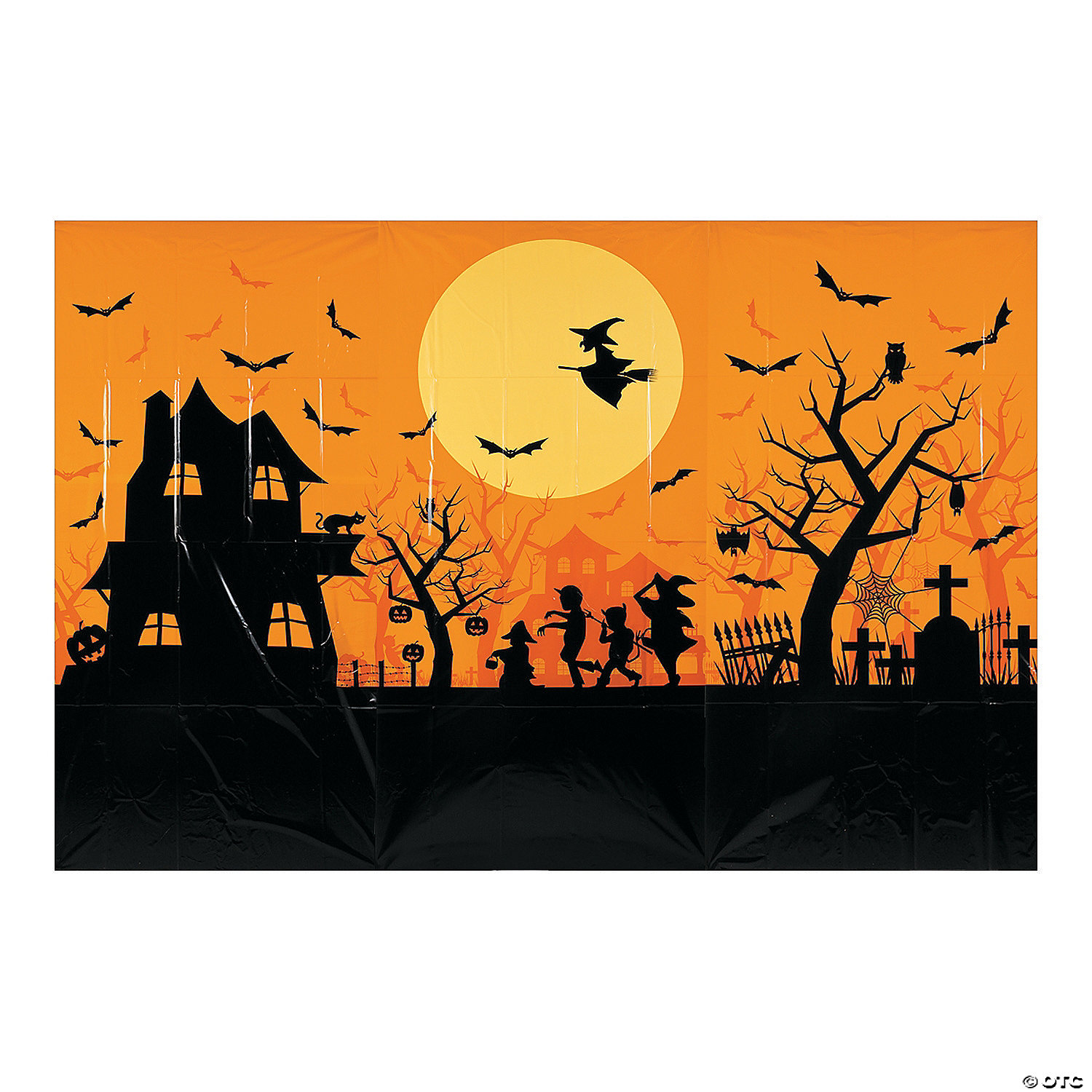 9x6ft Halloween Themed Trick or Treat Party Backdrop Hand Drawn Grimace Pumpkins Skull Bats Spider Web Tombstones Background Halloween Party Decorations Studio Photographic Backdrops 