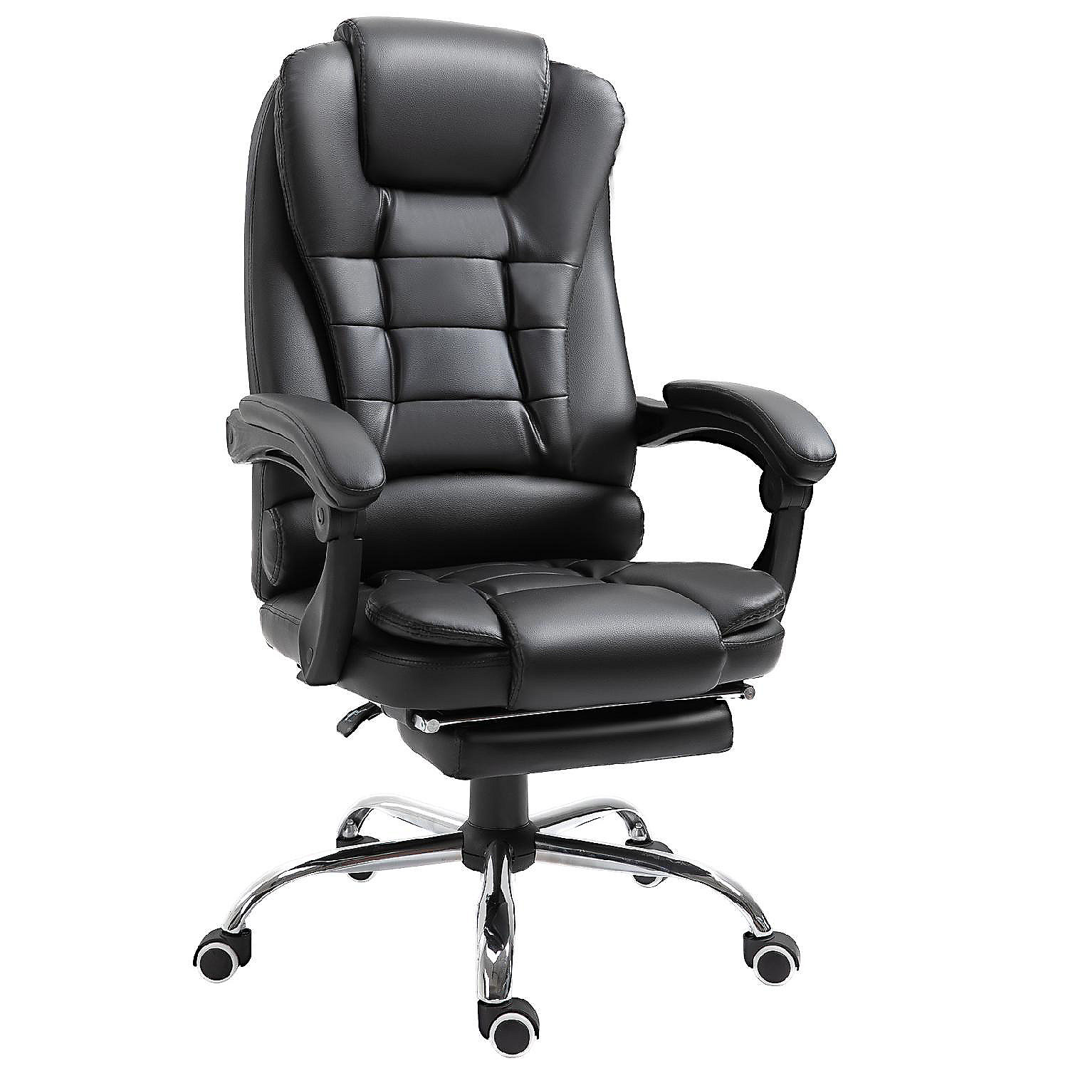 HOMCOM High Back Ergonomic Executive Office Chair PU Leather Computer Chair  with Retractable Footrest Lumbar Support Padded Headrest and Armrest Black  | Oriental Trading