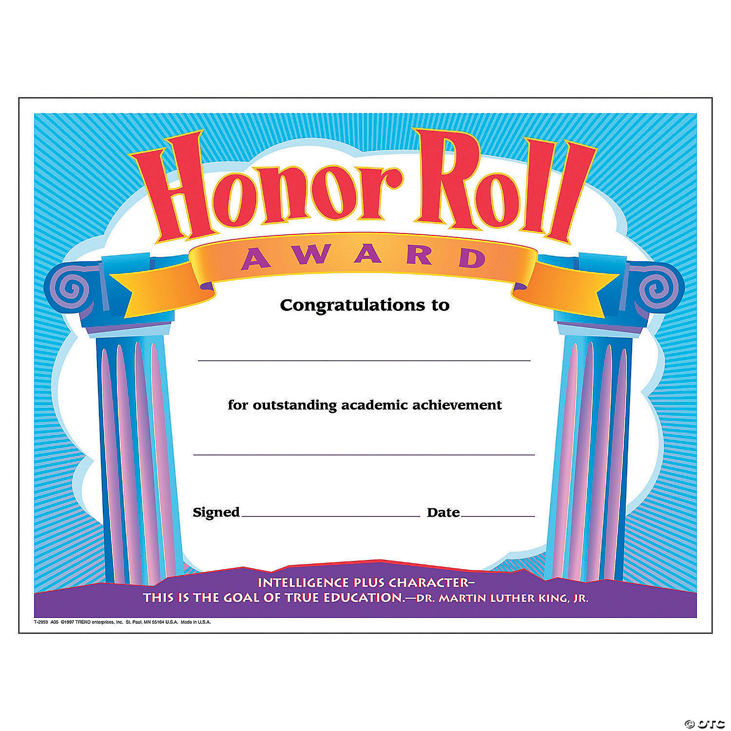 Honor Roll Award Certificate Oriental Trading