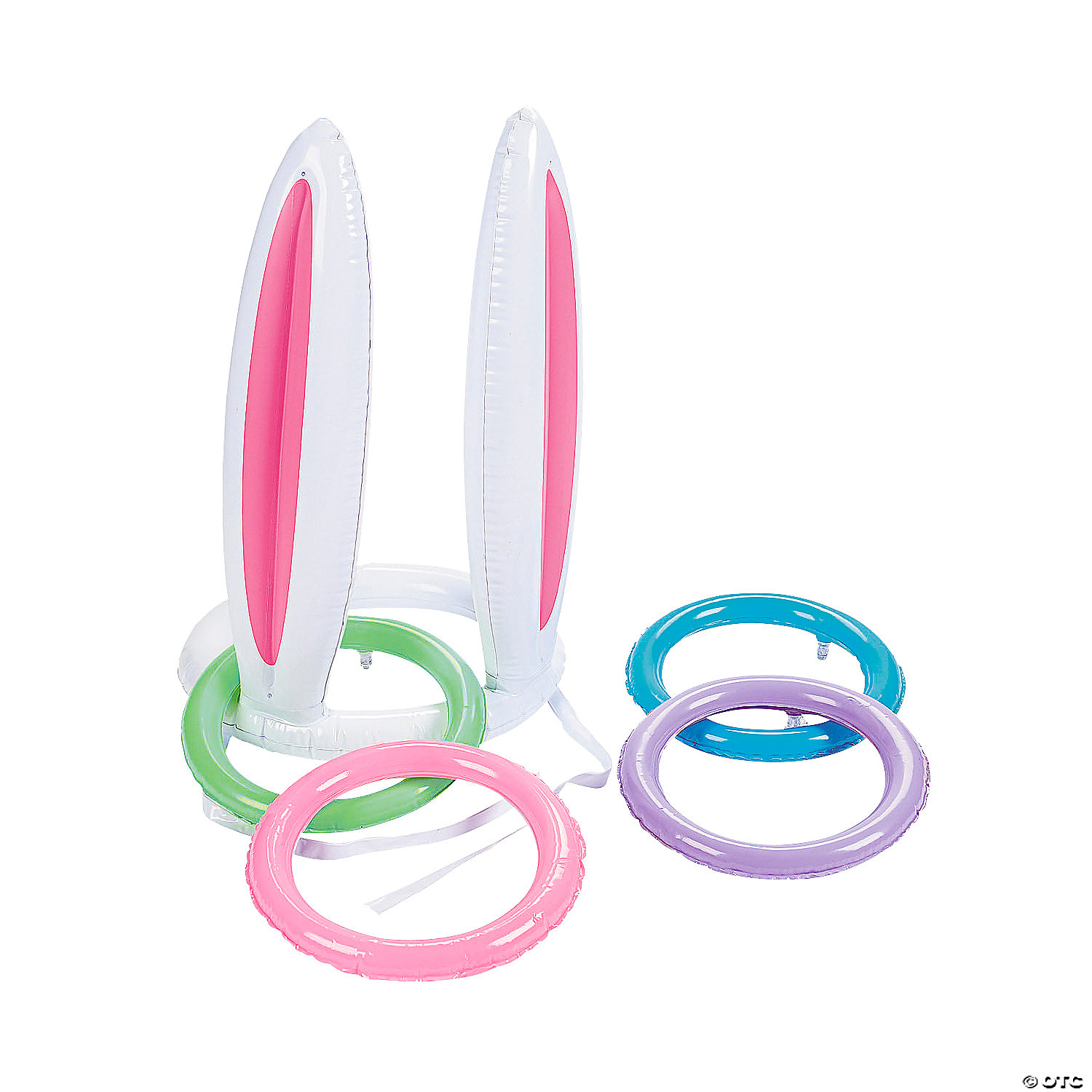 Easter Inflatable Bunny Ears Rings 2 Sets Inflatable Bunny Rabbit Hat Ears with 8pcs Rings Toss Game for Family Children Easter Toy Gifts Party Decor