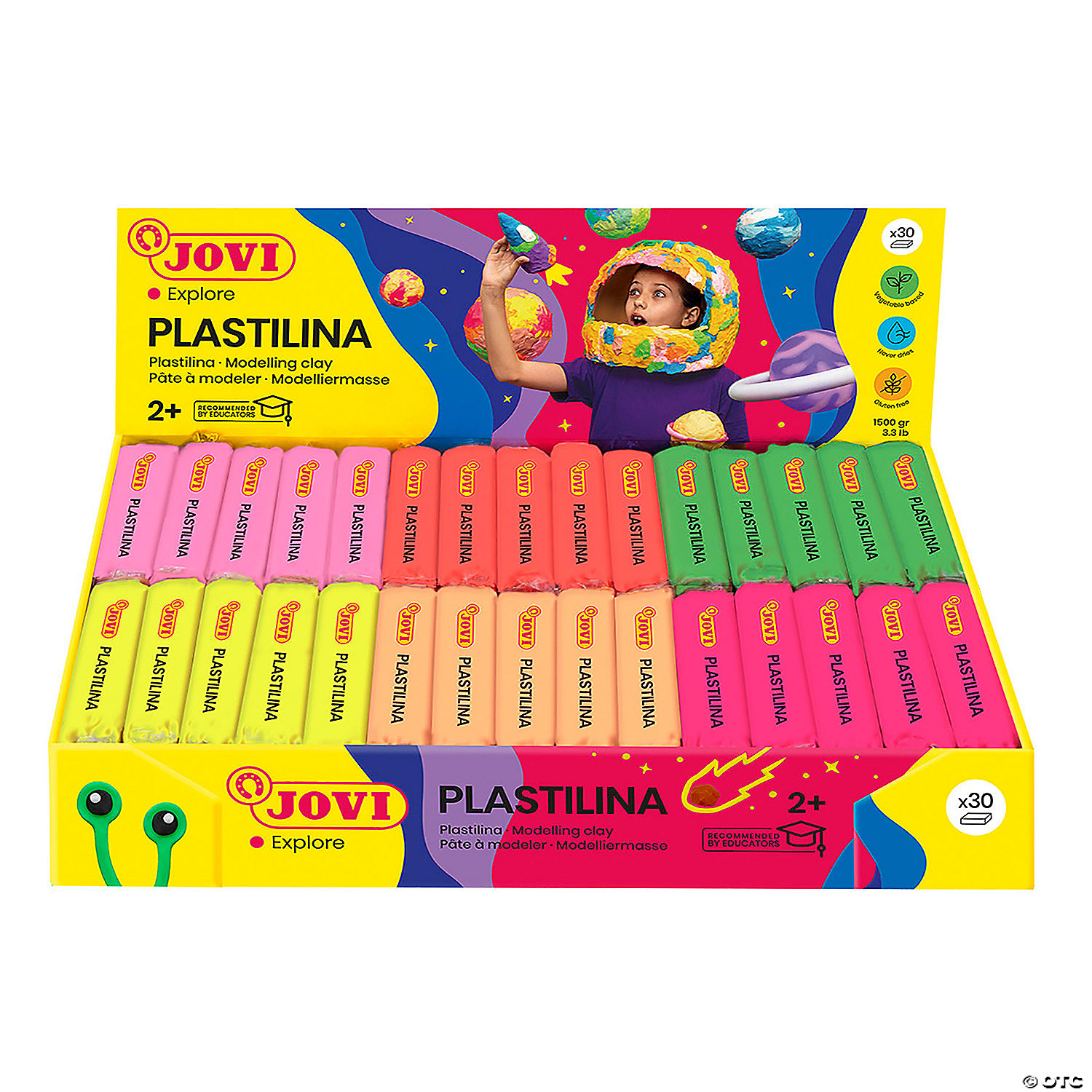 JOVI Plastilina Modeling Clay, Display Box of 30 Bars, Neon Colors