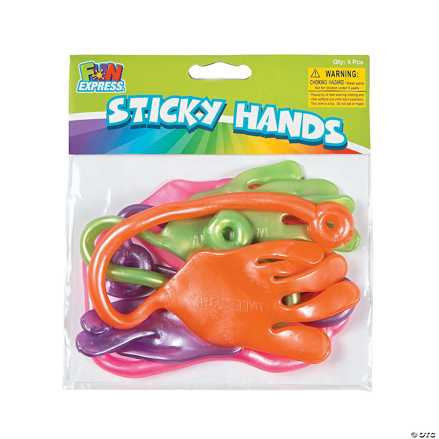 Glitter Sticky Hands - Bulk Pack of 72, Assorted Colored Stretchy