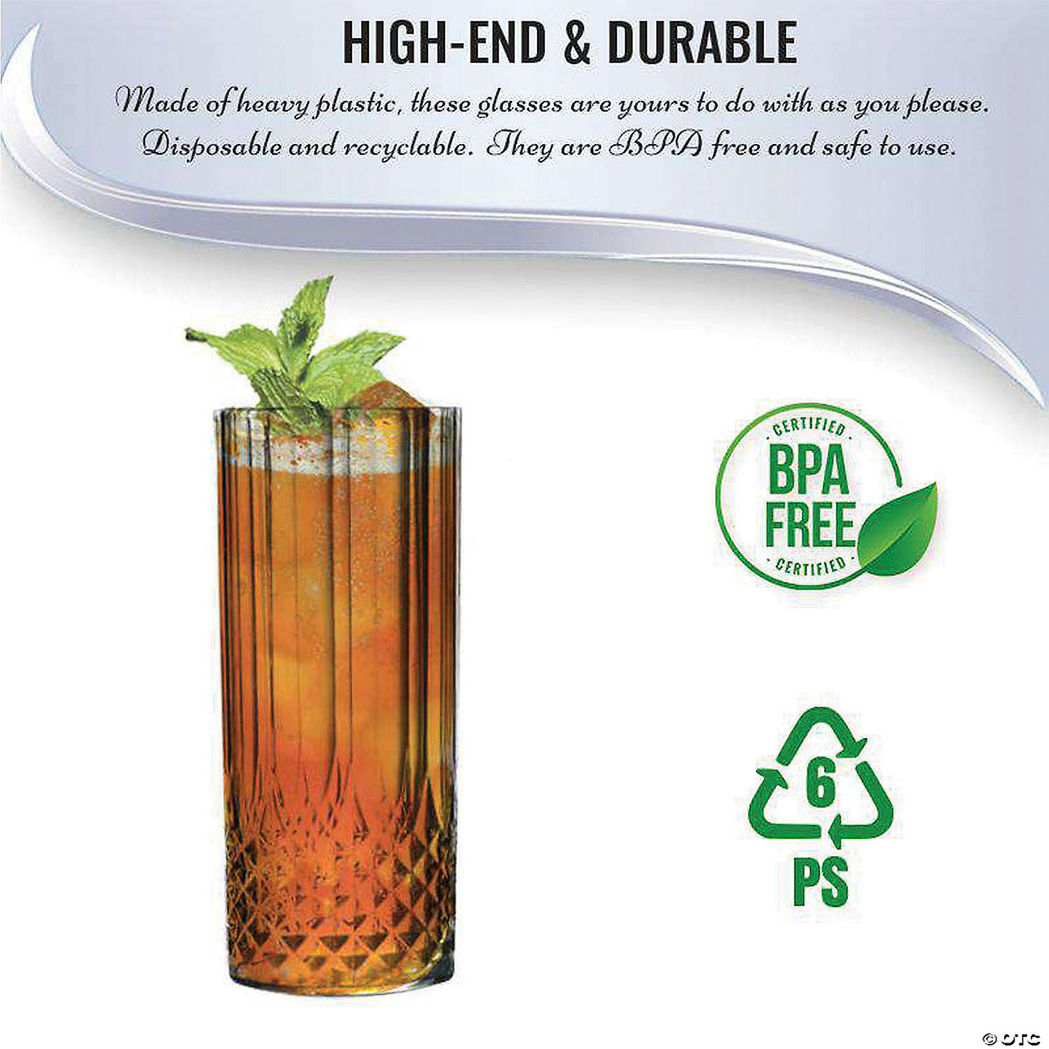 14 oz. Clear Crystal Cut High Ball Disposable Plastic Glasses