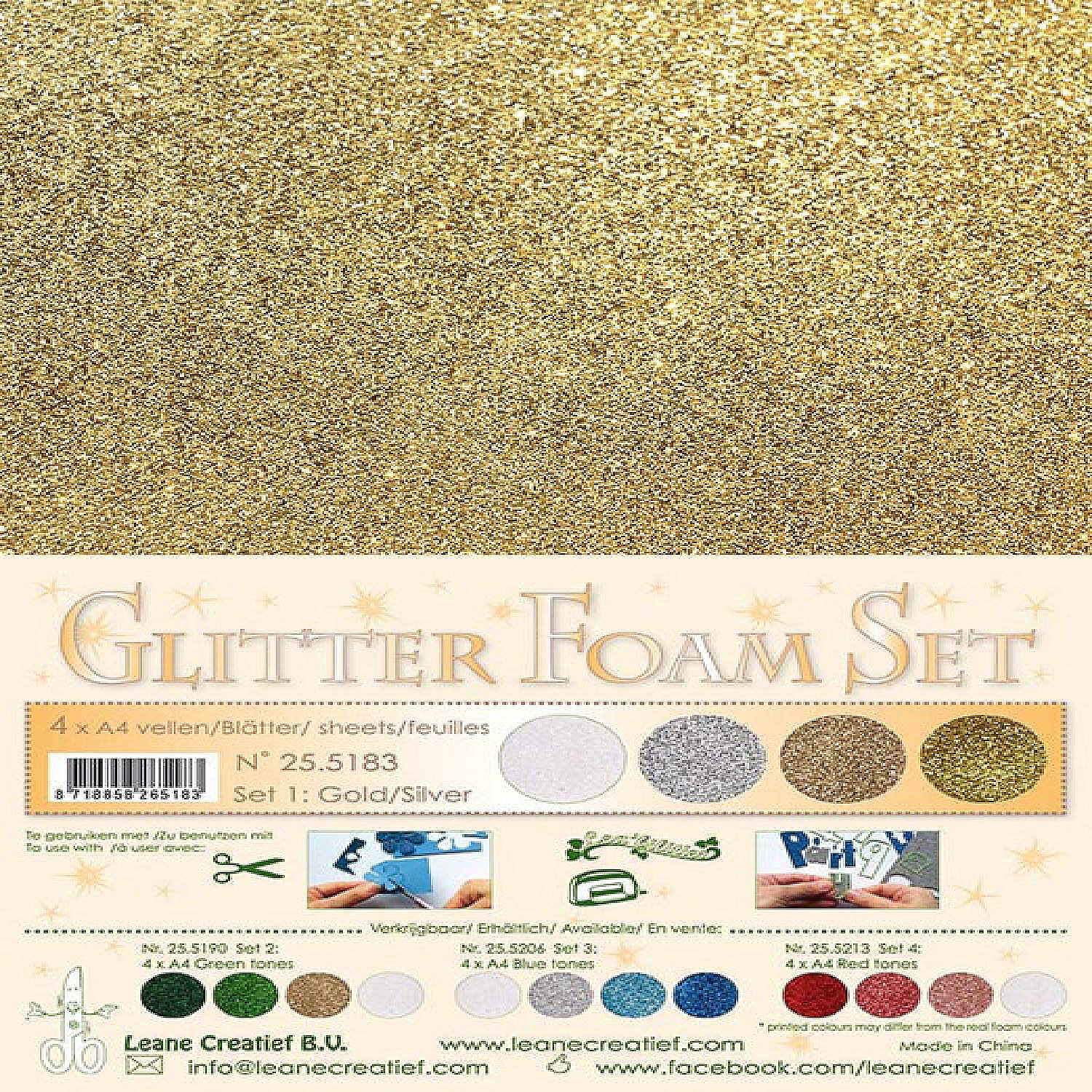 Leane Creatief Glitter Foam Set 1 4 Sheets Gold Silver
