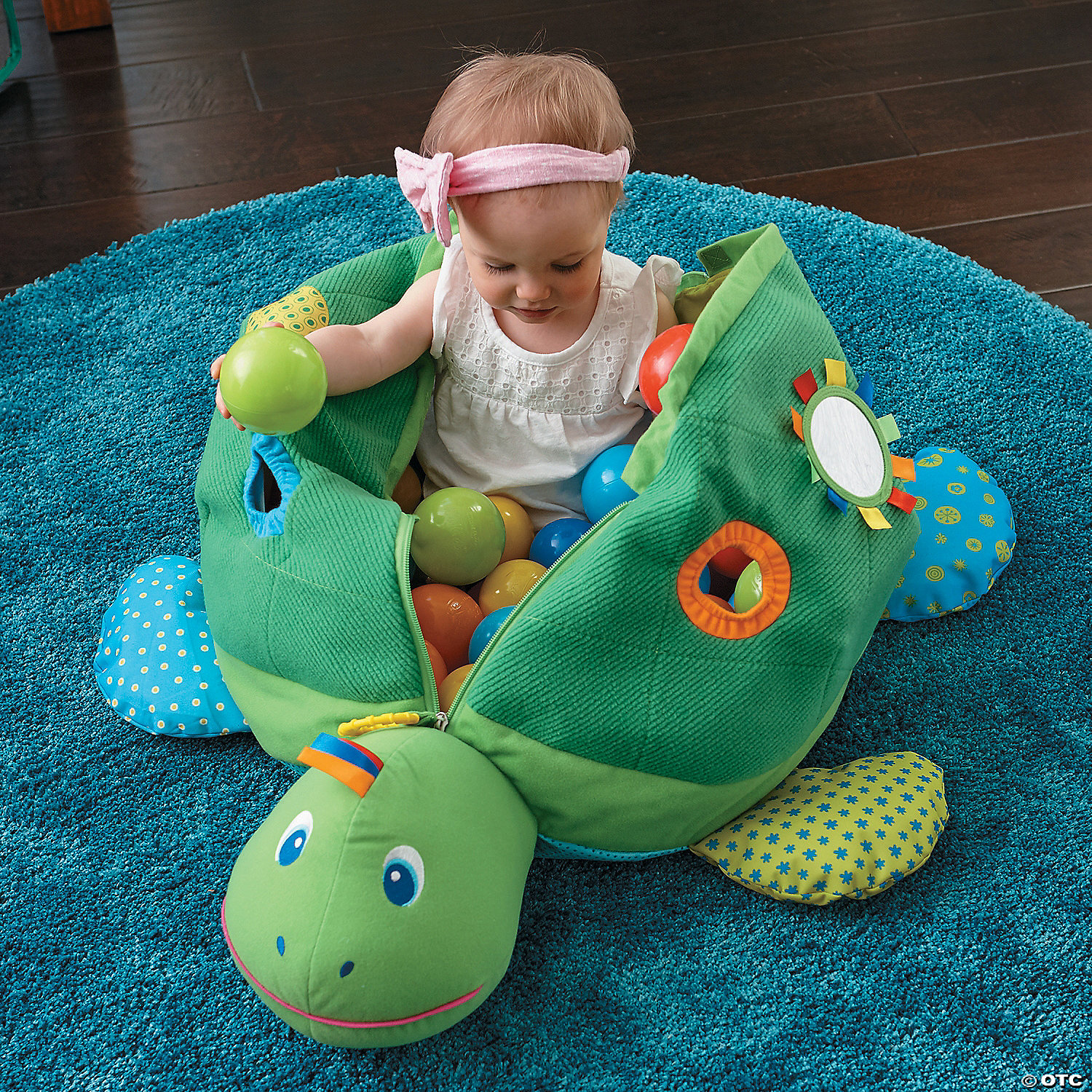 Plush Turtle Ball Pit with 25 Colored Play Balls 