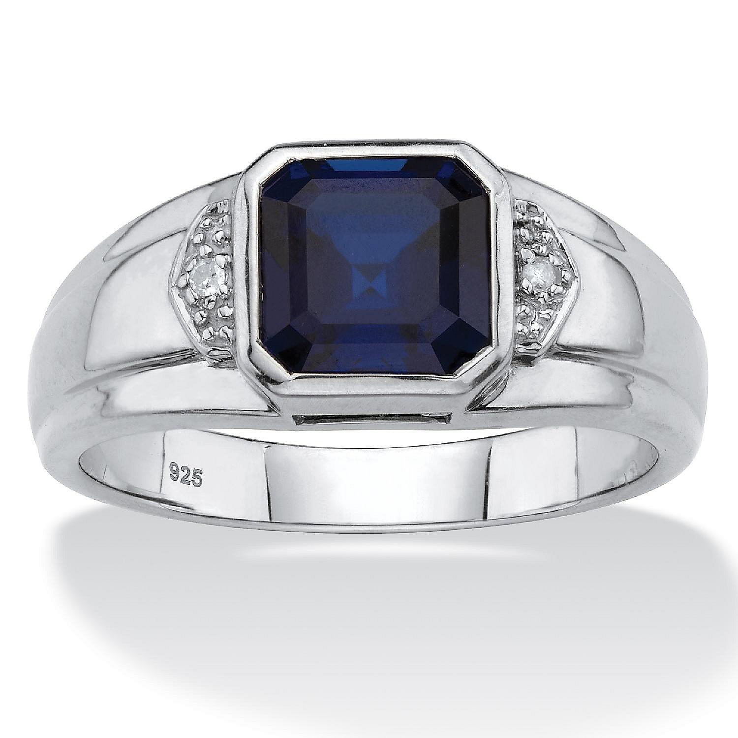 Men's 6 carats Created Sapphire Octagon Ring in Sterling Silver 