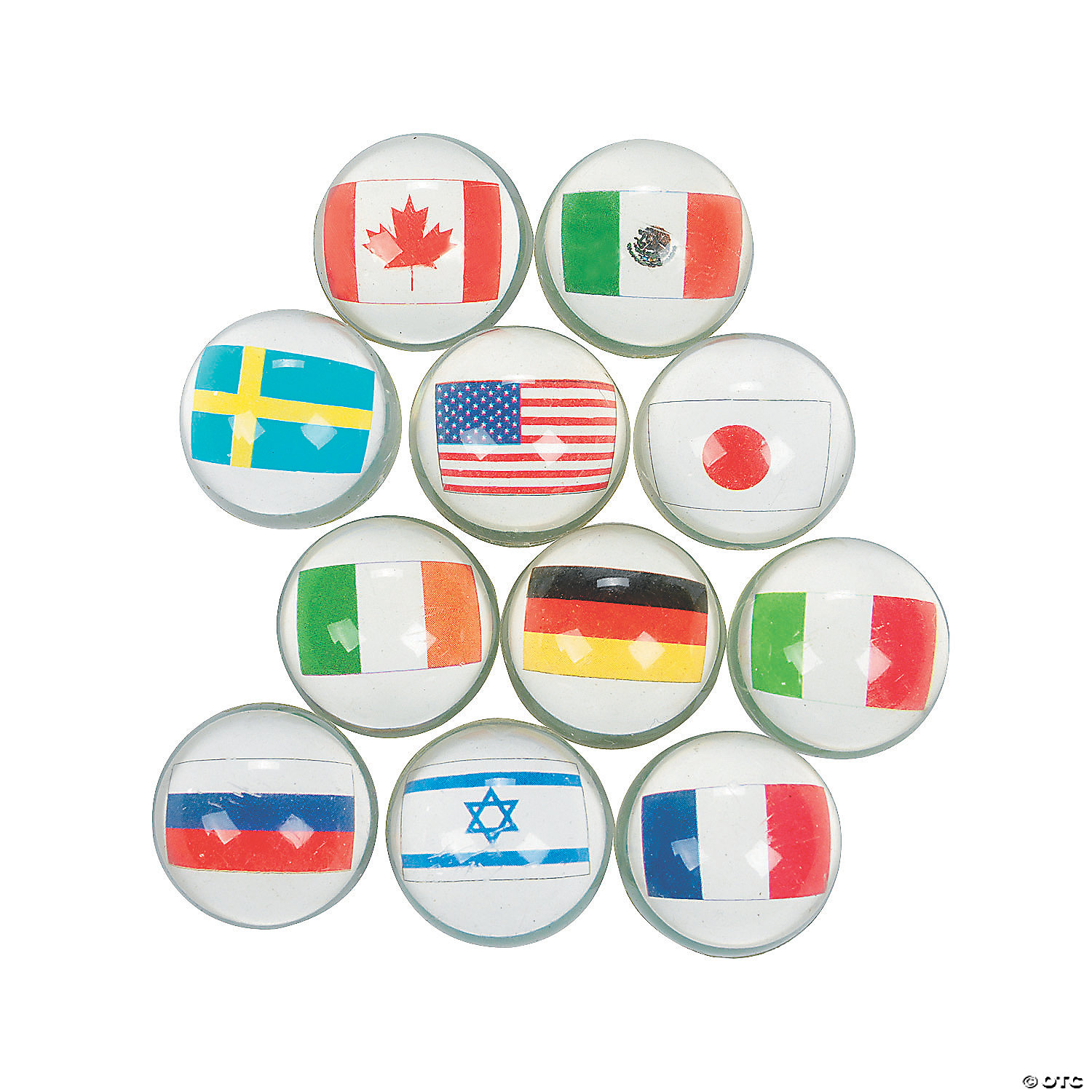 Mini Flags Around The World Bouncy Ball Assortment 12 Pc Oriental