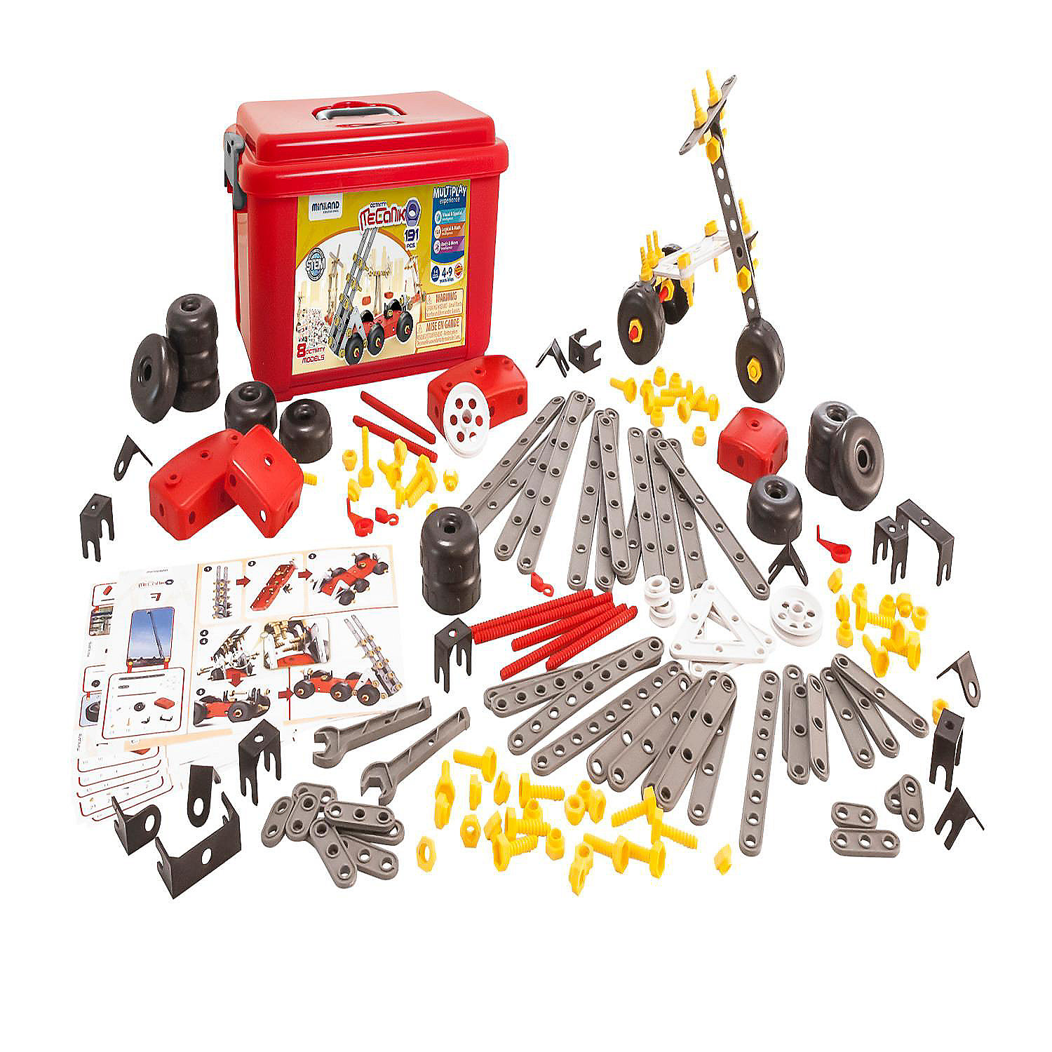 Miniland – Set De 84 Prismes Multicolores – Construction 3D Et Polyèdres – Guide Pédagogique Inclus – Pot De Rangement – Dès 5 Ans