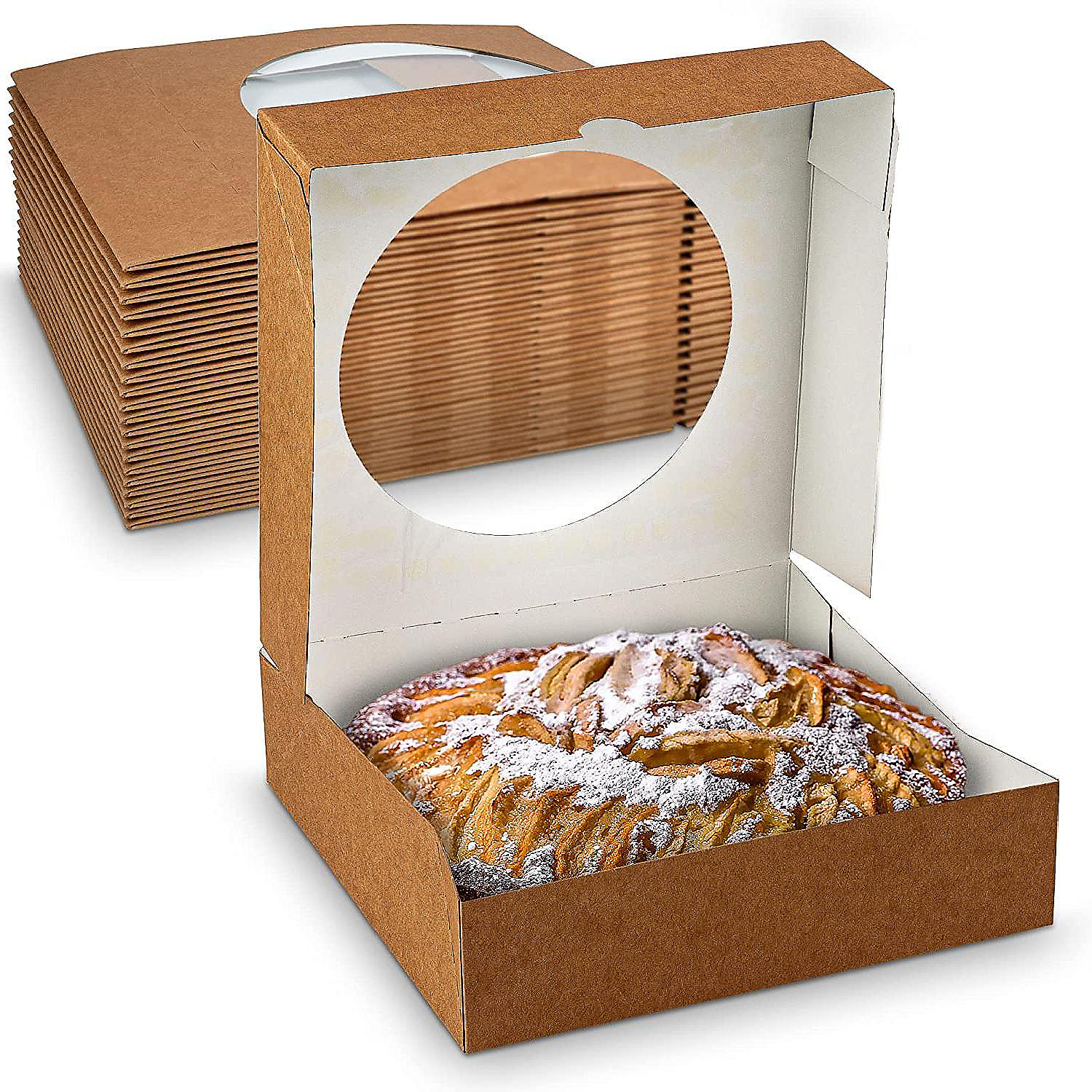 MT Products 7" AutoPopup Kraft Paperboard Bakery Box with Window