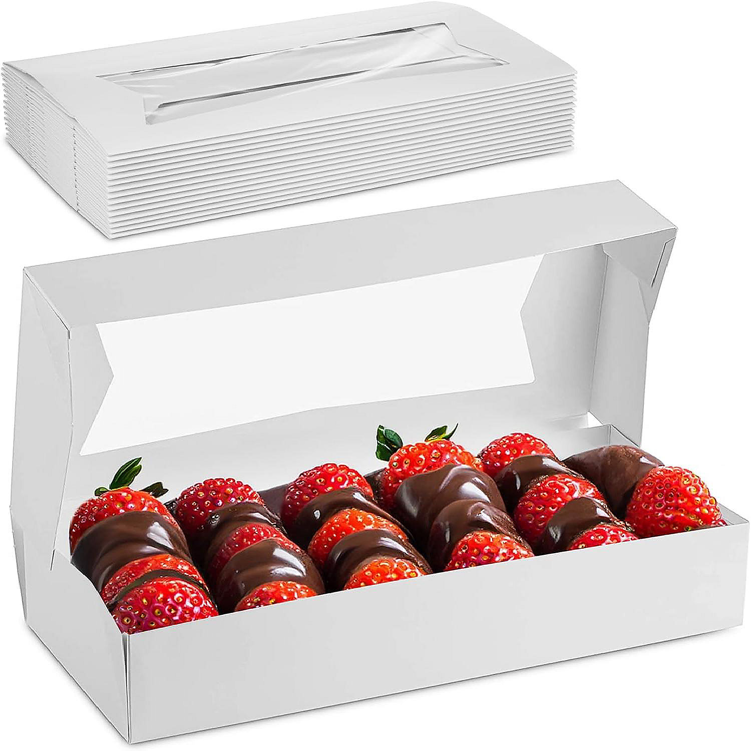 MT Products Cookie Box AutoPopup White Long Bakery Boxes with Window 12.5" x 5.5" x 2.25