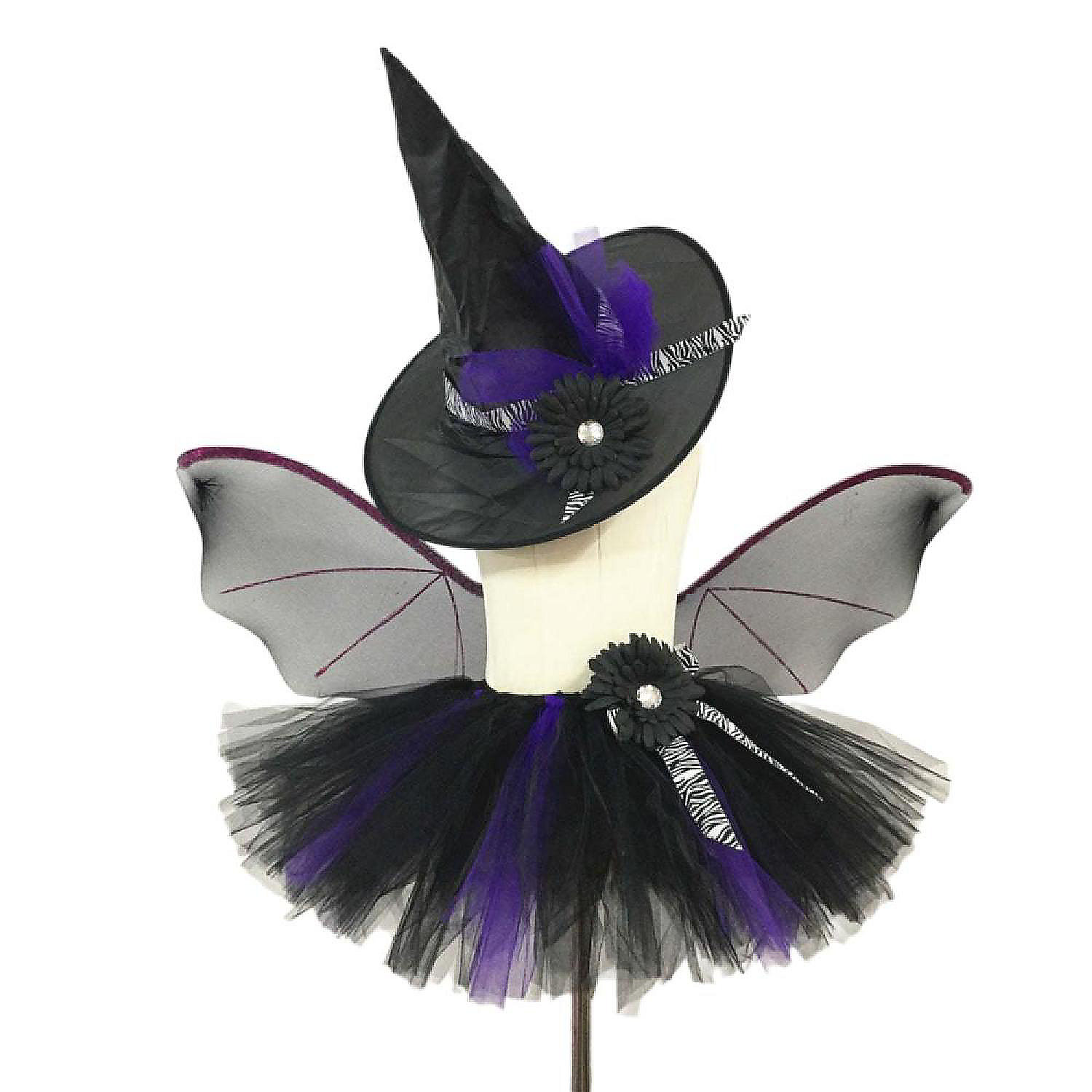 Mykids-usa - Children's Halloween Witch Cosplay Hat, Skirt & Wings Set 