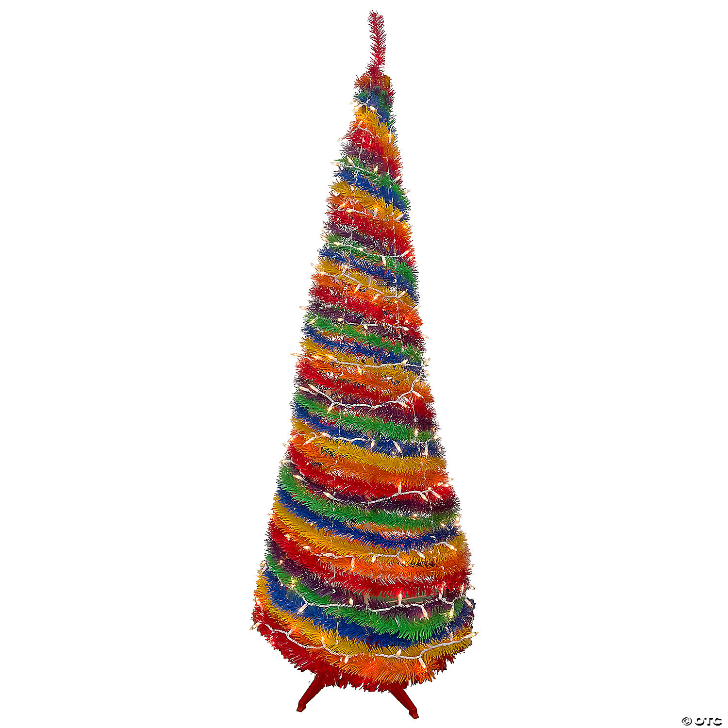 Northlight 6' Pre-Lit Rainbow Tinsel Pop-Up Artificial Christmas Tree Clear  Lights | Oriental Trading