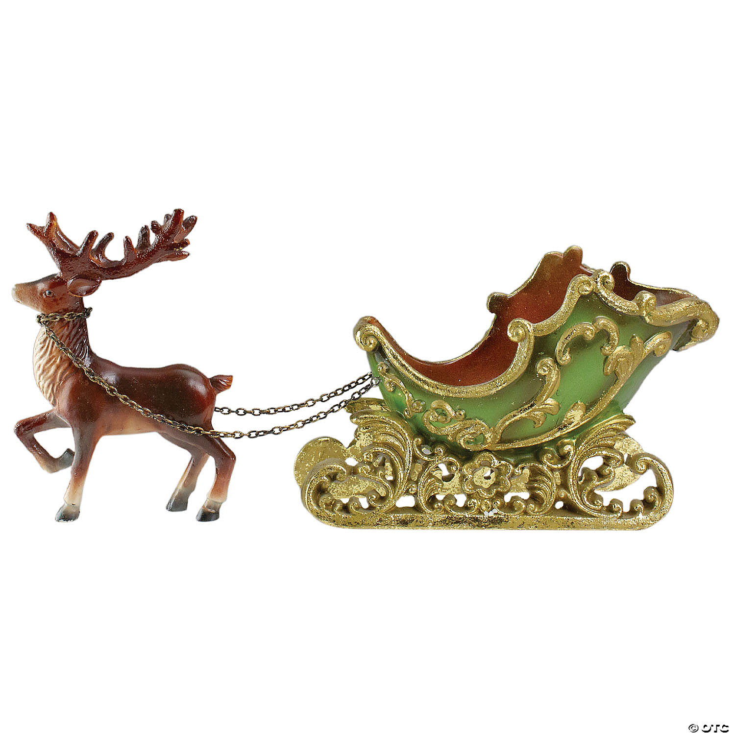 Northlight 8 5 Green And Gold Sleigh With Reindeer Christmas Table Top Decor Oriental Trading