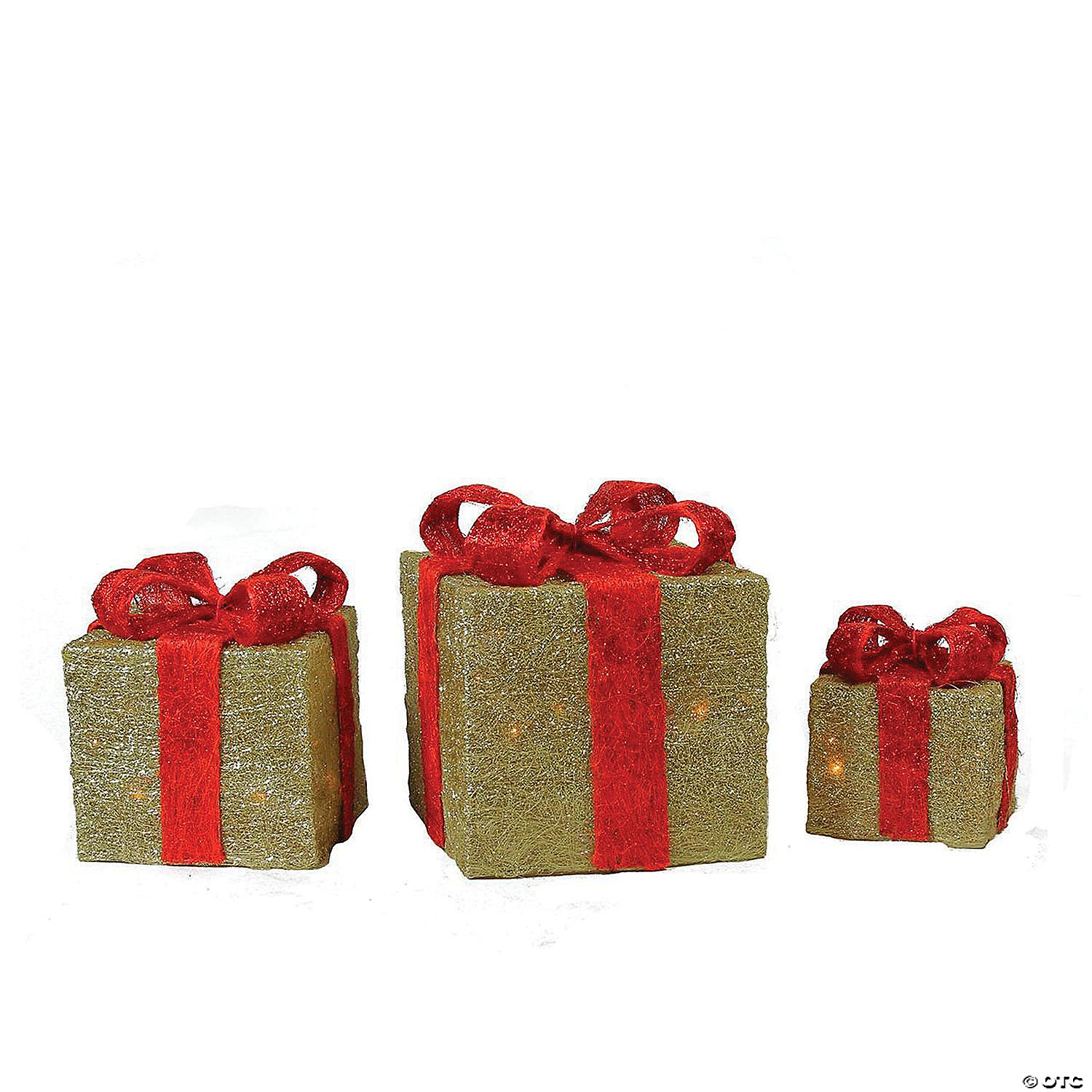3 Piece Premier Parcels with Bow & LED Lights In Gold & Red Christmas Di 