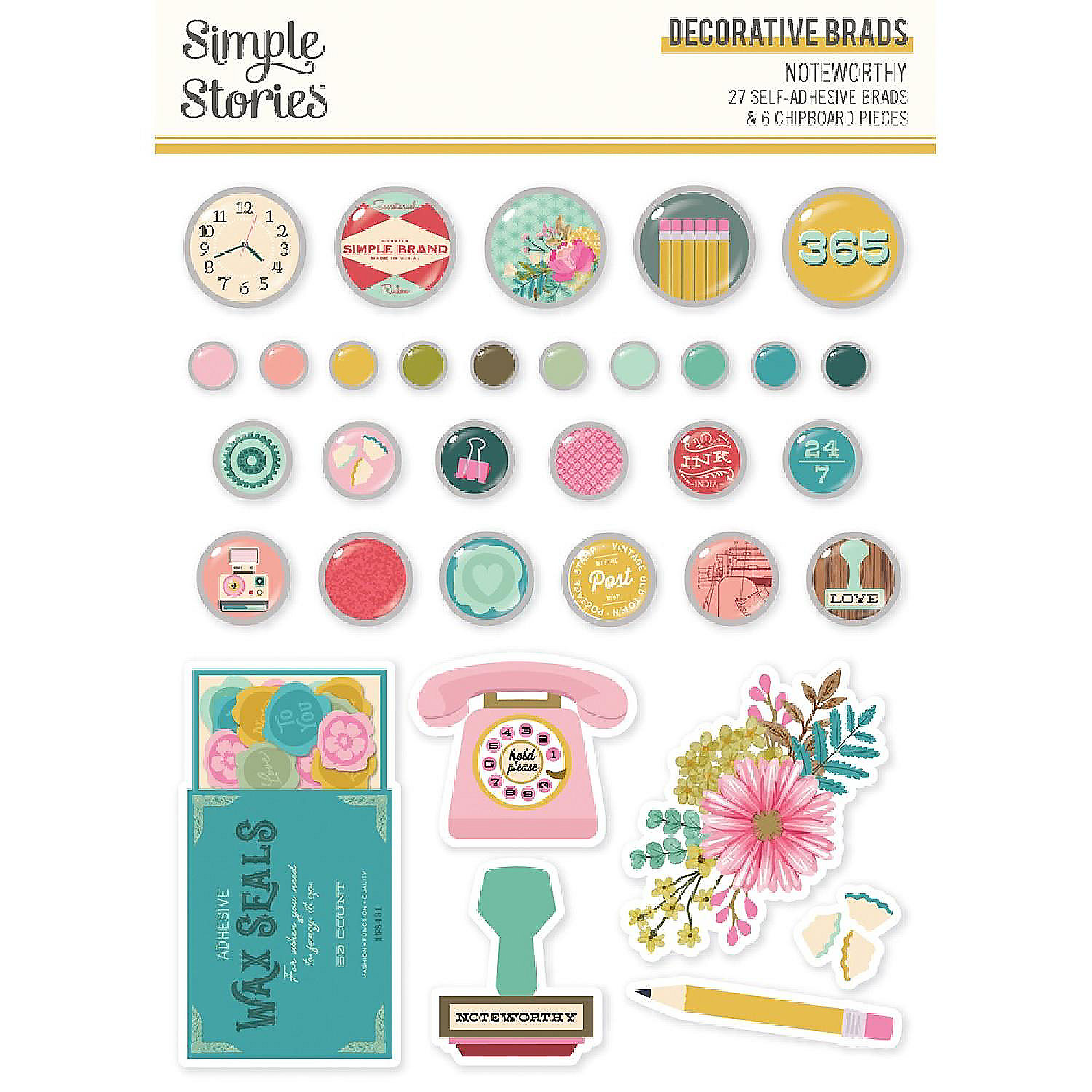 Noteworthy Decorative Brads27 Brads, 6 Chipboard Oriental Trading