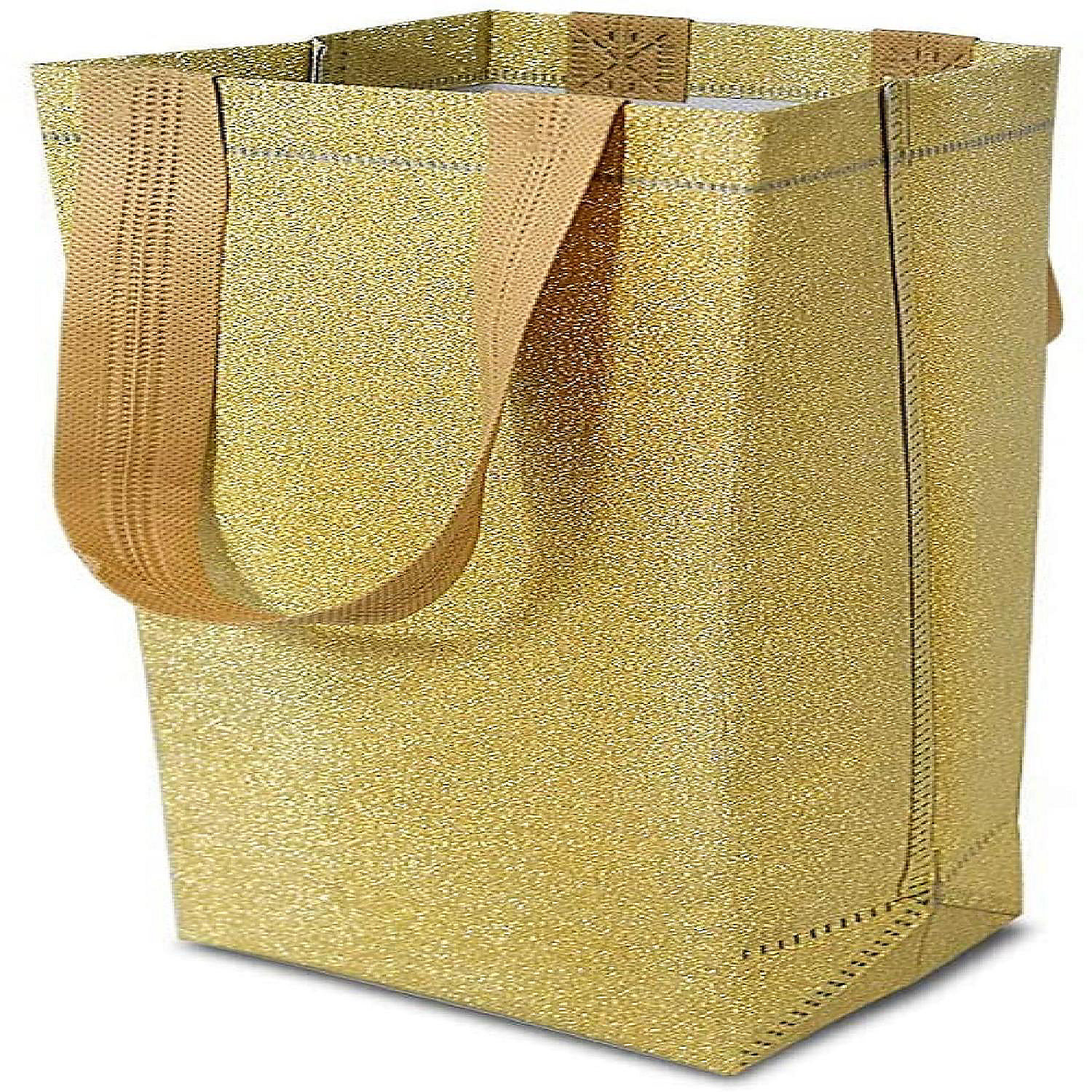 Bridesmaids Grocery Shopping Eco Friendly for Kids Birthday Parties Party Favors Gold Gift Bags 12 Pack Medium Gold Reusable Gift Bag Tote with Handles Glitter Metallic Bling Shimmer 8x4x10 