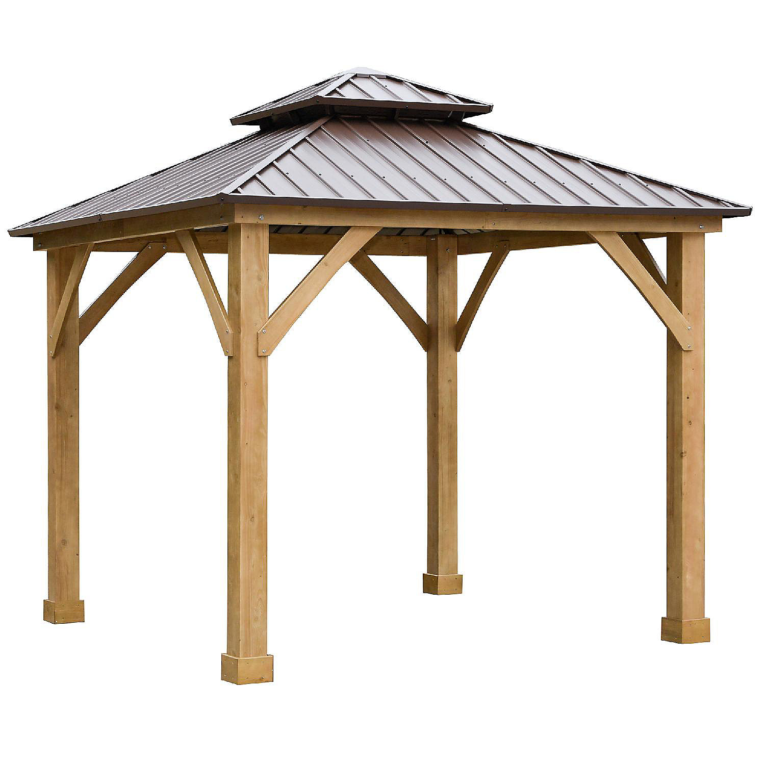 kiem fluit Waakzaamheid Outsunny 10' x 10' Hardtop Gazebo Canopy Outdoor Patio Shelter with Solid  Wood Frame Steel Double Tier Roof Brown | Oriental Trading