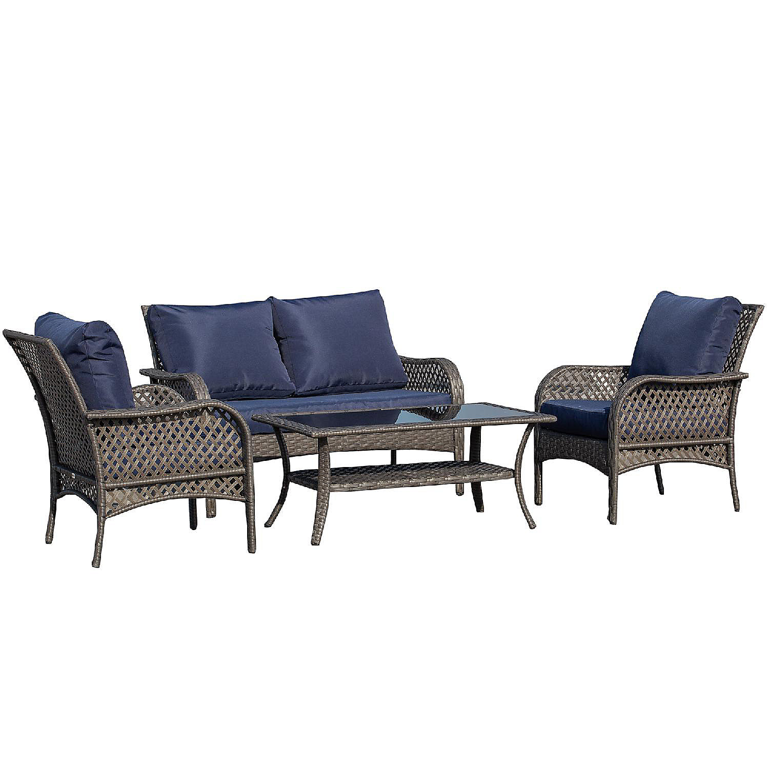 Leopard ramme høg Outsunny 4 Piece Outdoor Wicker Sofa Set Outdoor PE Rattan Conversation  Furniture with 4 Chairs and Table Water Fighting Material Blue | Oriental  Trading