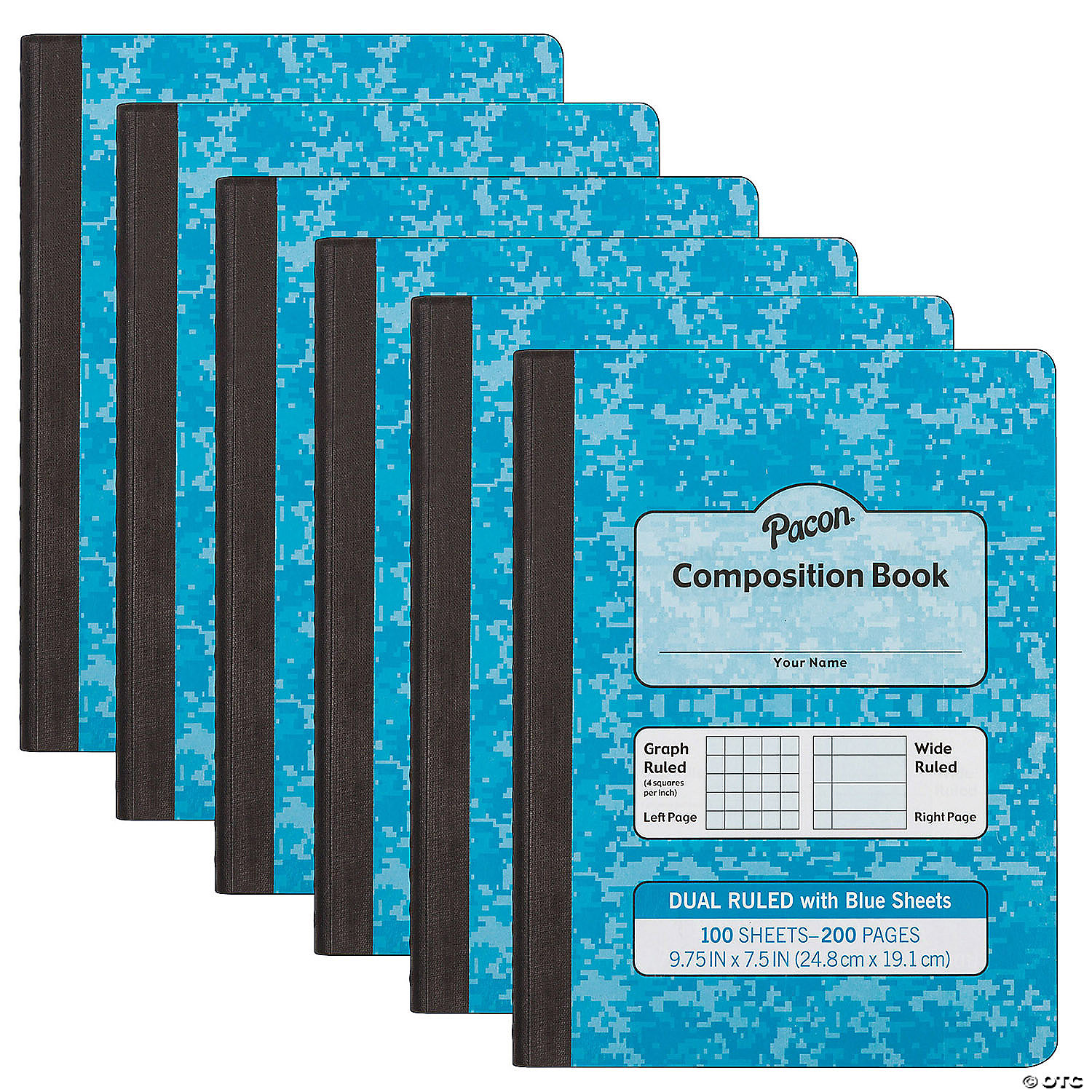 Pacon Dual Ruled Composition Book, Blue, 1/4" Grid & 3/8" Wide Ruled, 9